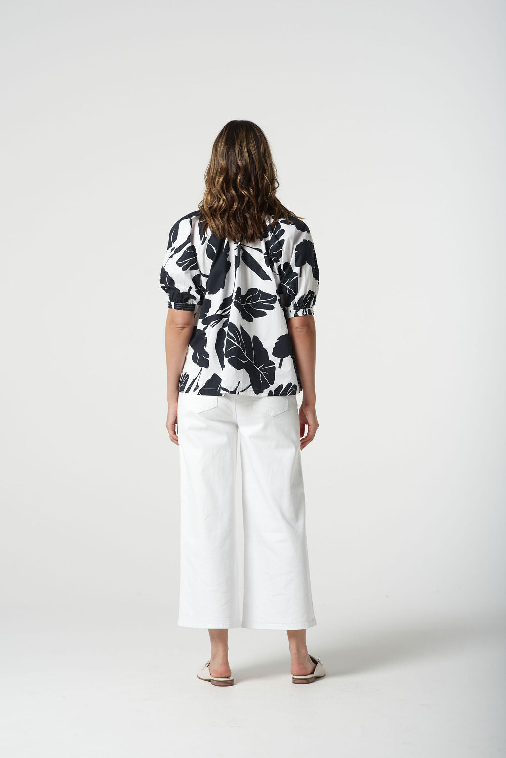 Goondiwindi Cotton Block Leaf Cotton Blouse - Navy/White