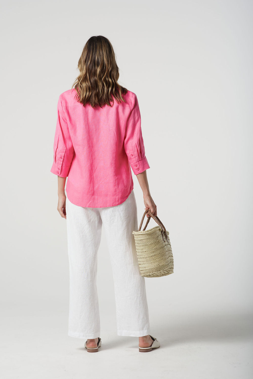 Goondiwindi Cotton Island Linen 3/4 Sleeve Frill Shirt - Pink Cosmos