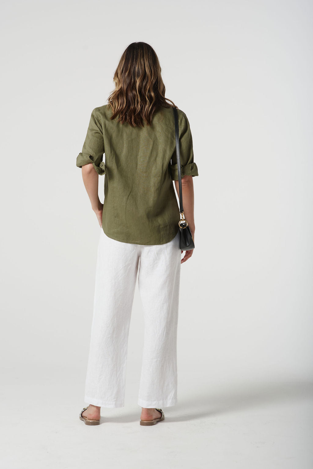 Goondiwindi Cotton Island Linen 3/4 Sleeve Frill Shirt - Sage Green