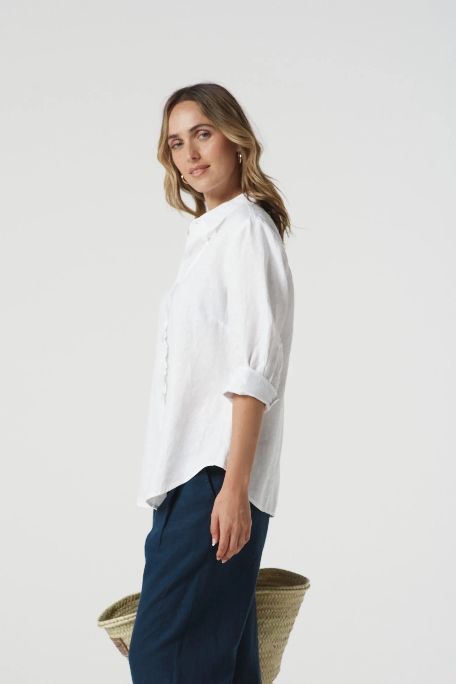 Goondiwindi Cotton Island Linen 3/4 Sleeve Frill Shirt - Optical White