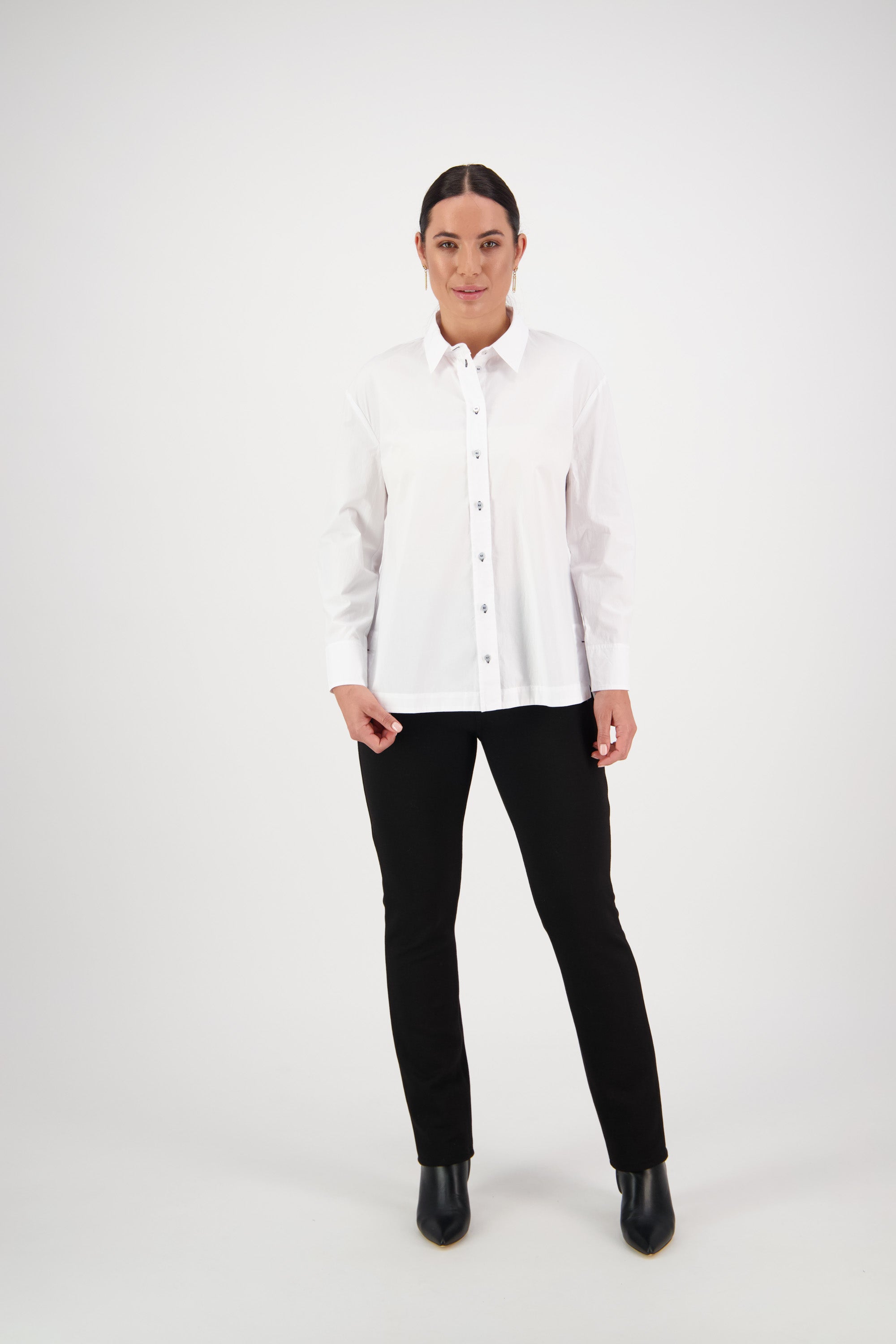 Vassalli Contrast Coloured Stitching Shirt - White/Ink