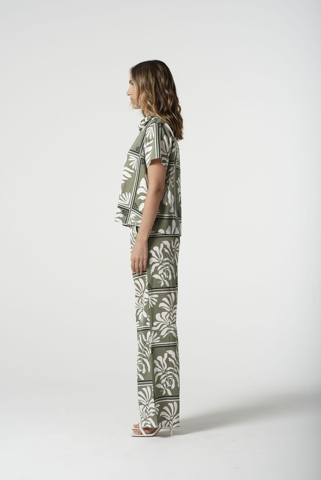 Goondiwindi Cotton Soft Button Through Blouse - Sage Green Print