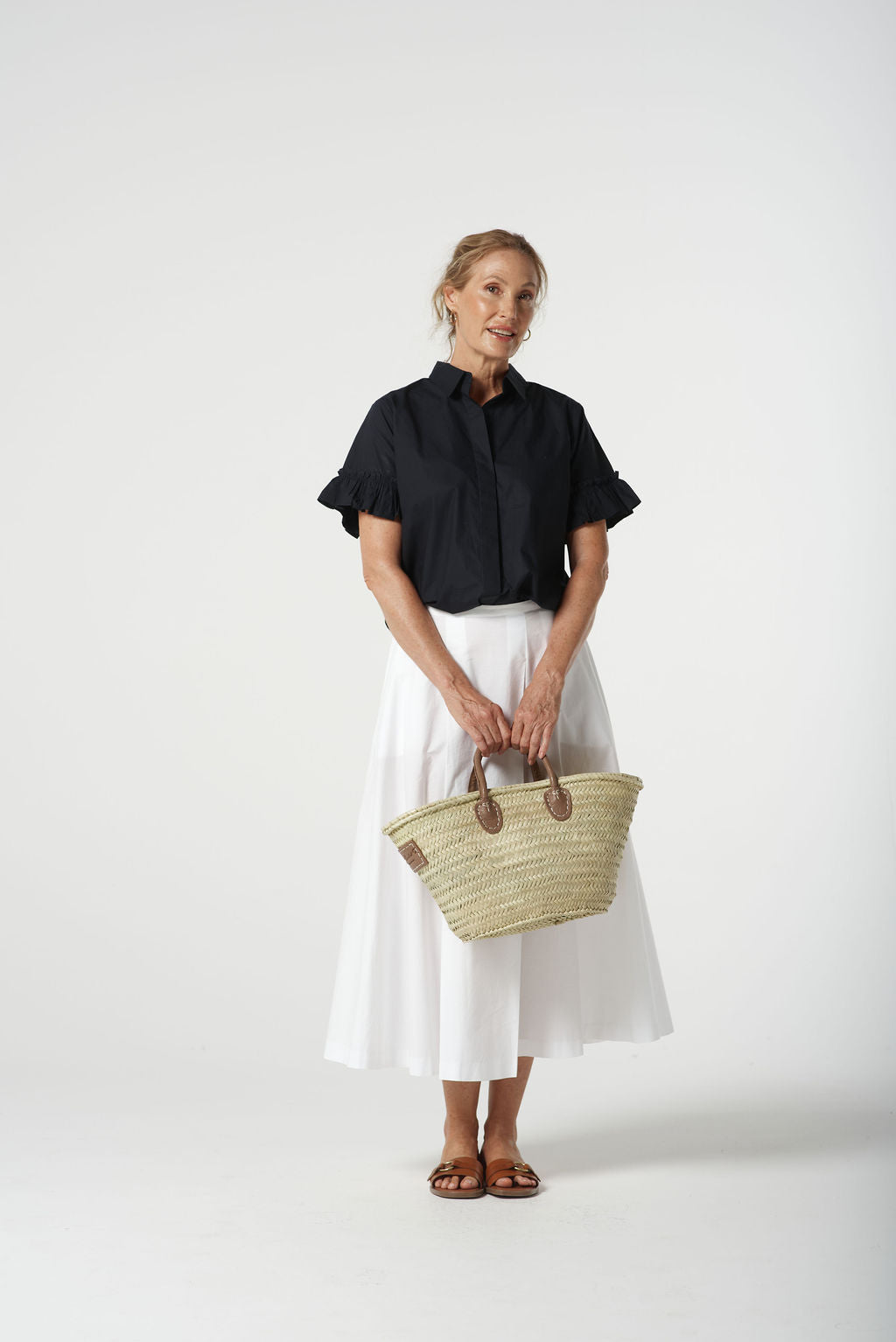 Goondiwindi Cotton Ruffle Sleeve Shirt - Dark Navy