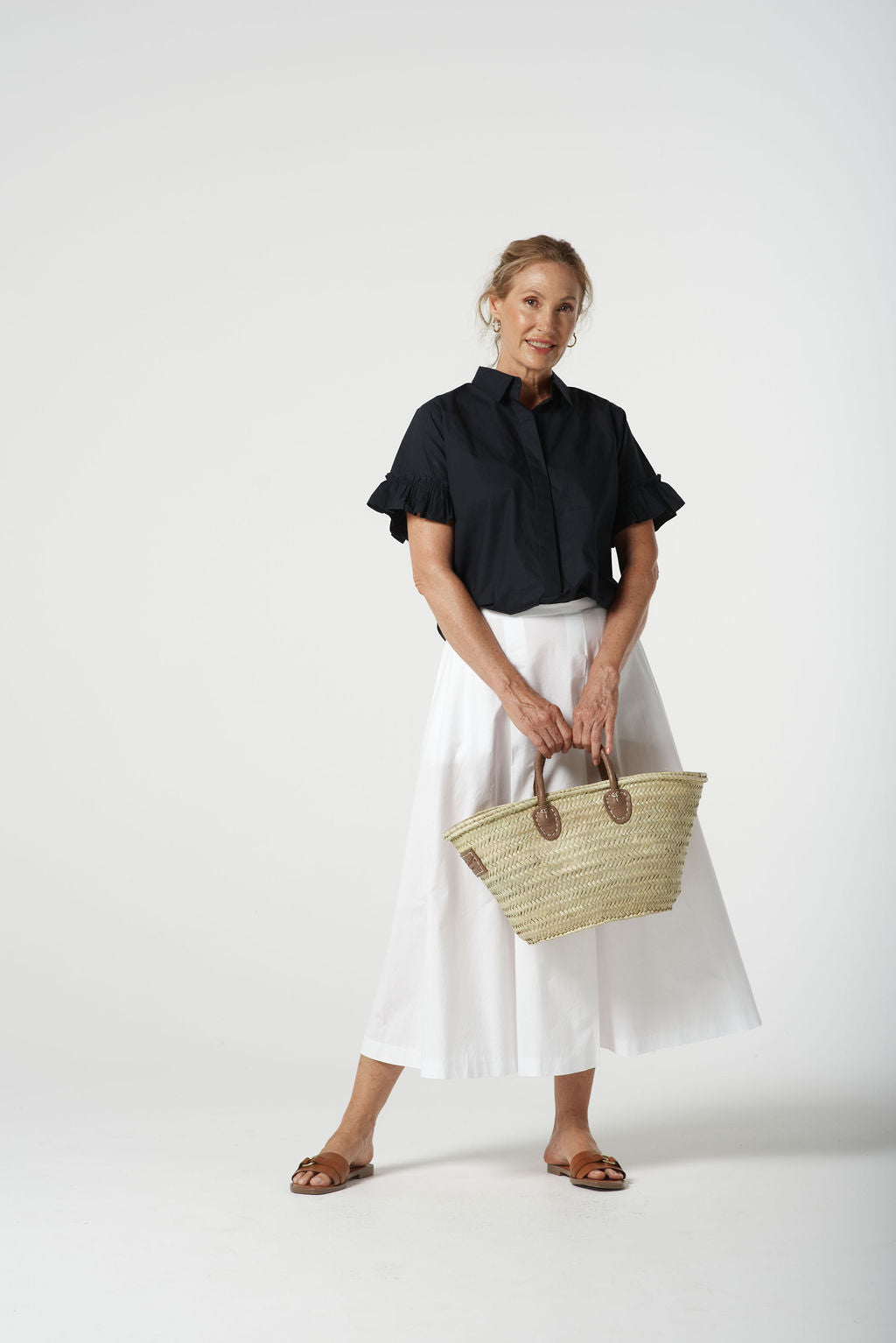 Goondiwindi Cotton Ruffle Sleeve Shirt - Dark Navy