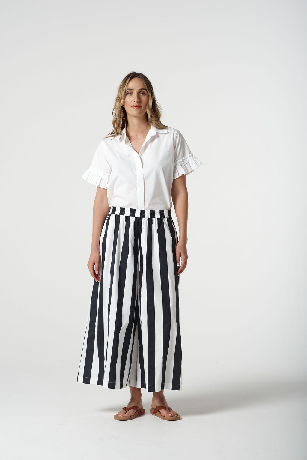 Goondiwindi Cotton Ruffle Sleeve Shirt - Optical White