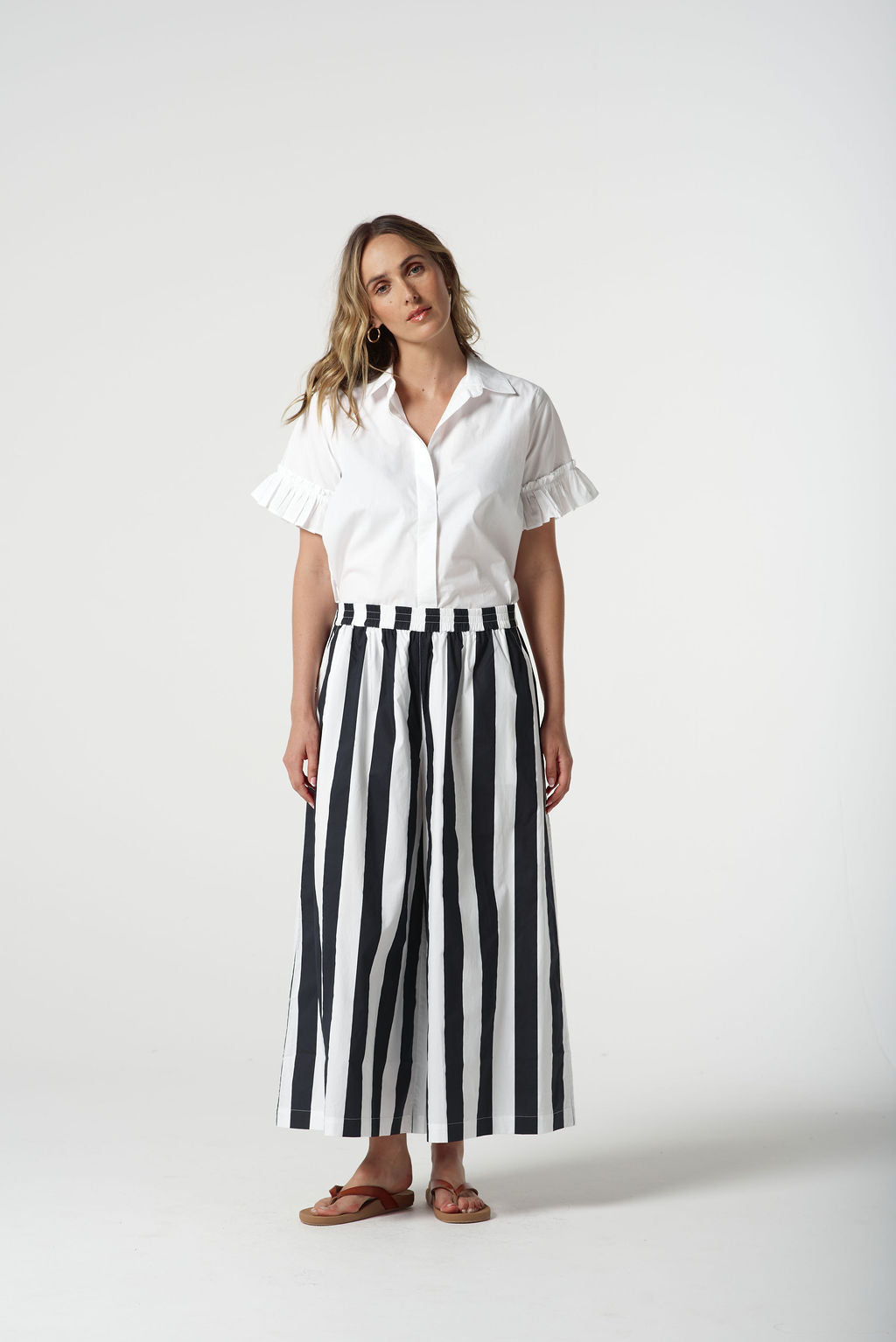 Goondiwindi Cotton Ruffle Sleeve Shirt - Optical White