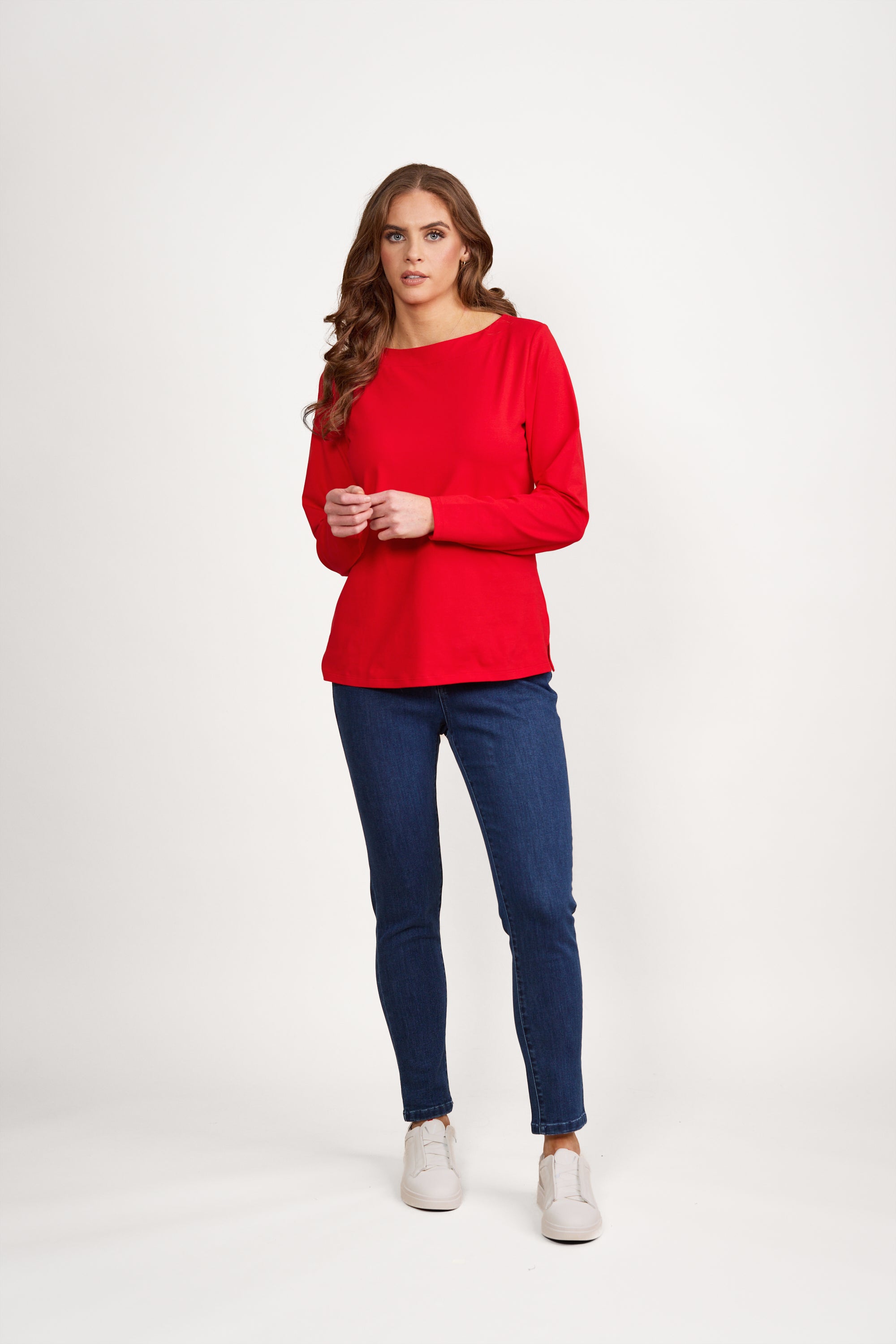 Vassalli Boat Neck Long Sleeve Top - Fiesta