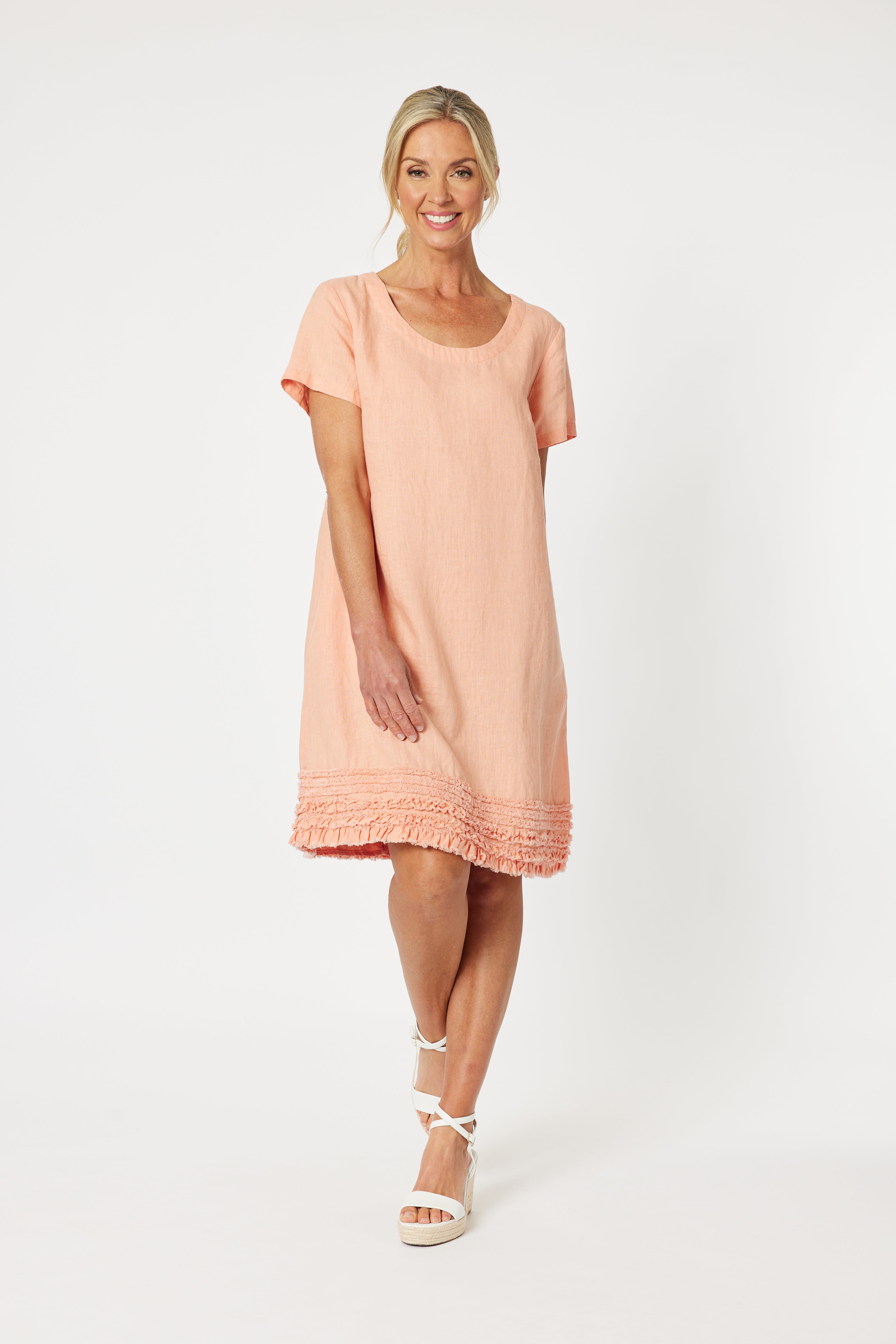 Gordon Smith Ruffle Hem Linen Dress - Mandarin