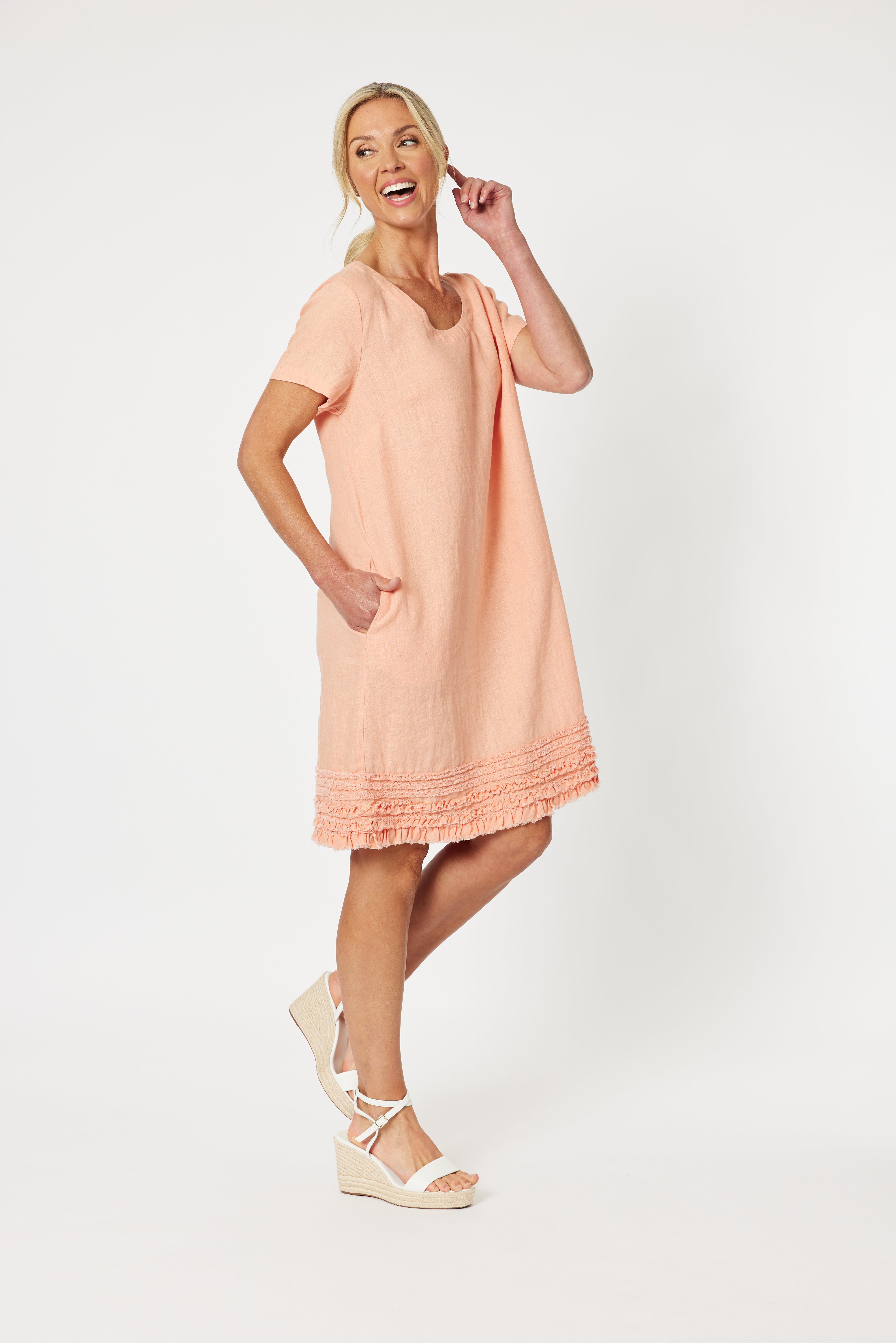 Gordon Smith Ruffle Hem Linen Dress - Mandarin