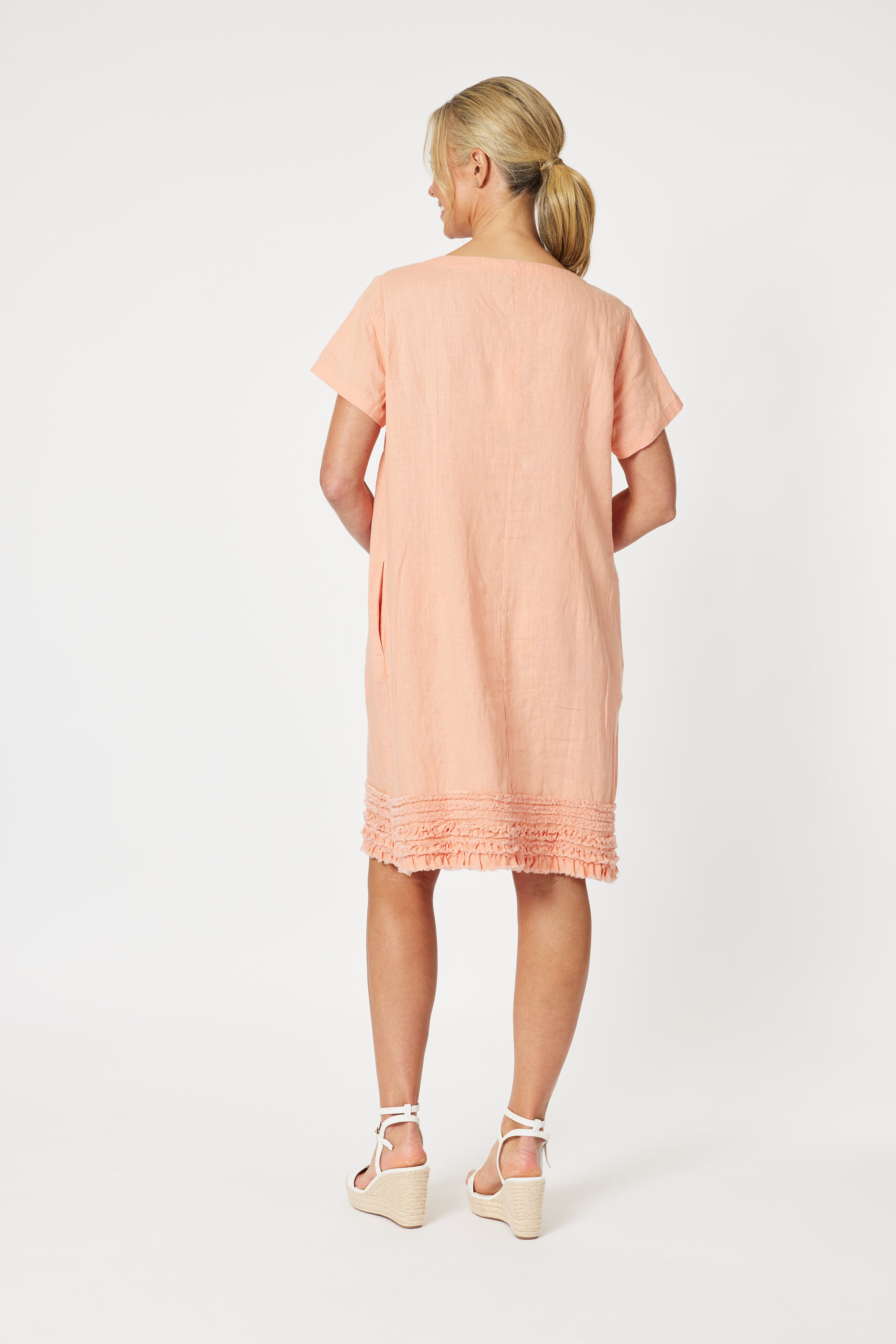 Gordon Smith Ruffle Hem Linen Dress - Mandarin