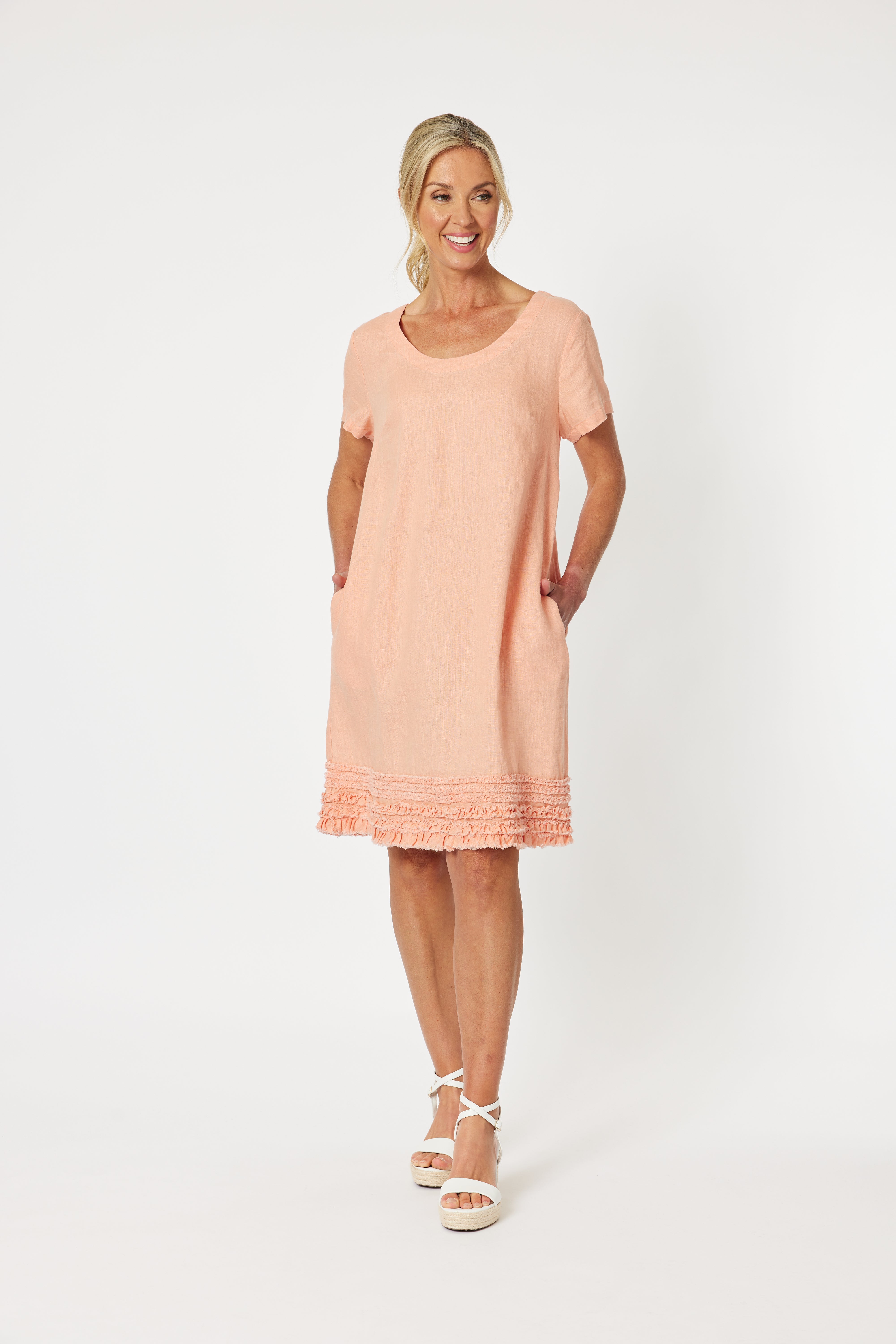 Gordon Smith Ruffle Hem Linen Dress - Mandarin