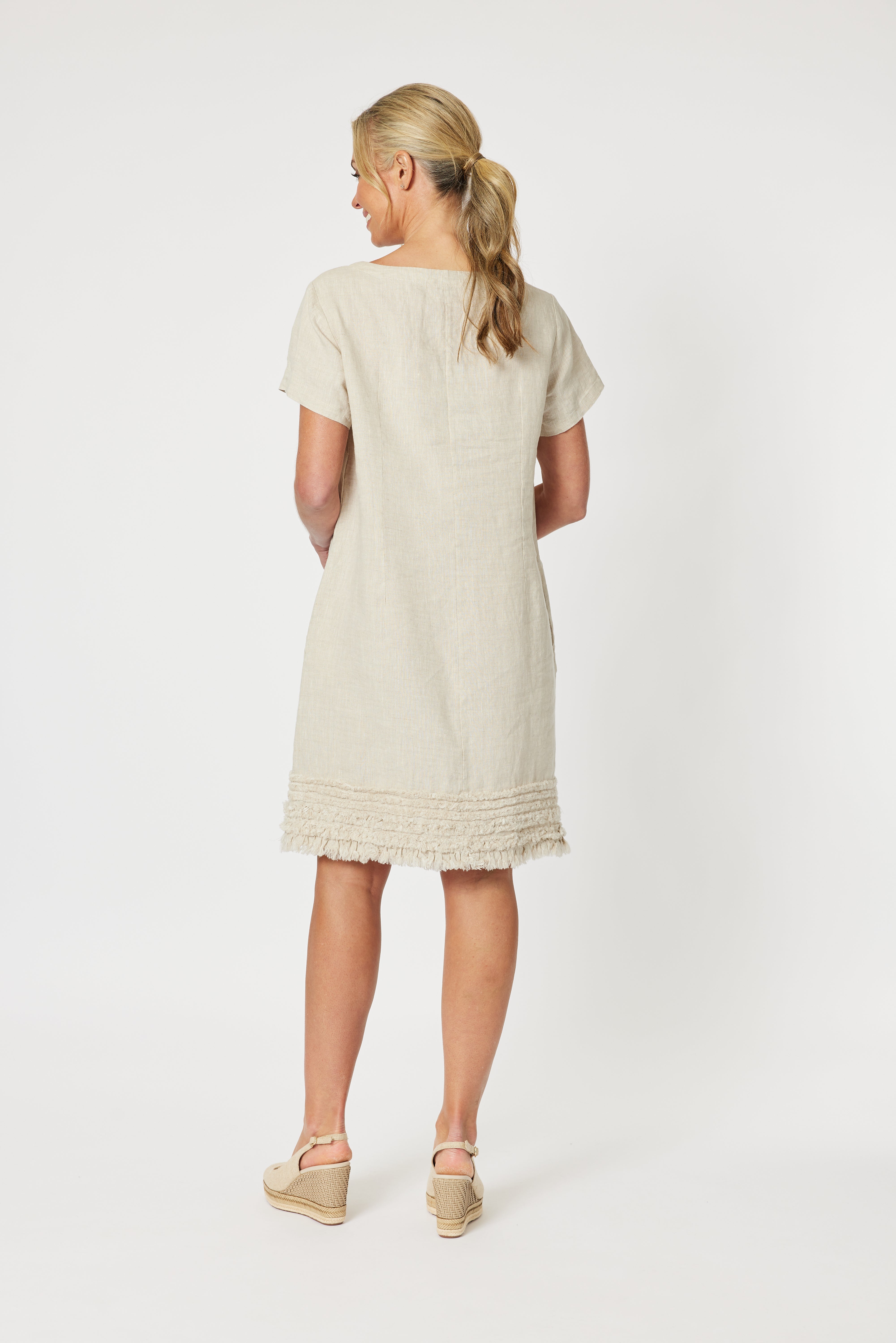 Gordon Smith Ruffle Hem Linen Dress - Natural