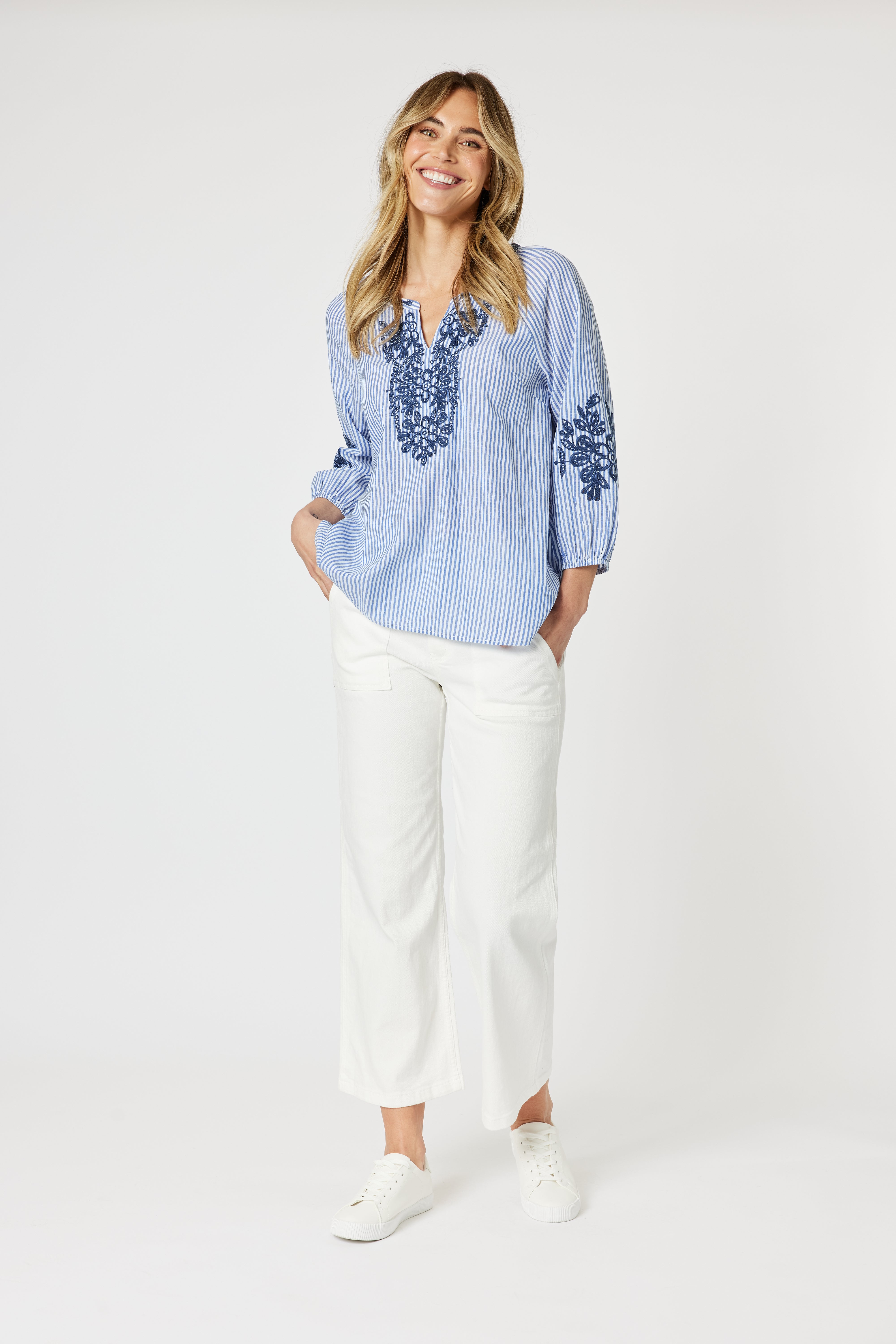 Gordon Smith Cottesloe Stripe Top - Blue/White