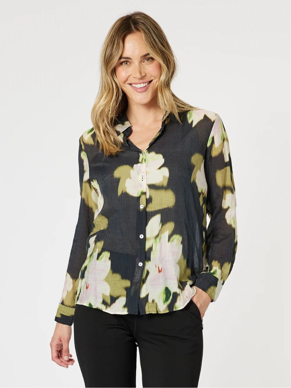 Gordon Smith Maggie Floral Print Sheer Shirt - Black/Multi