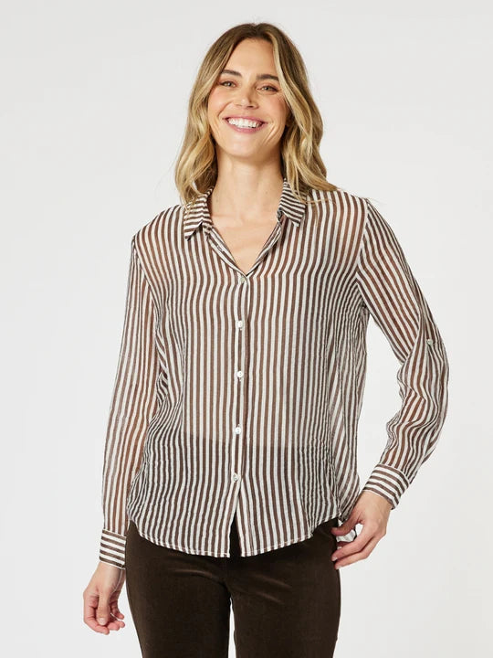 Gordon Smith City Stripe Shirt - Chocolate/White