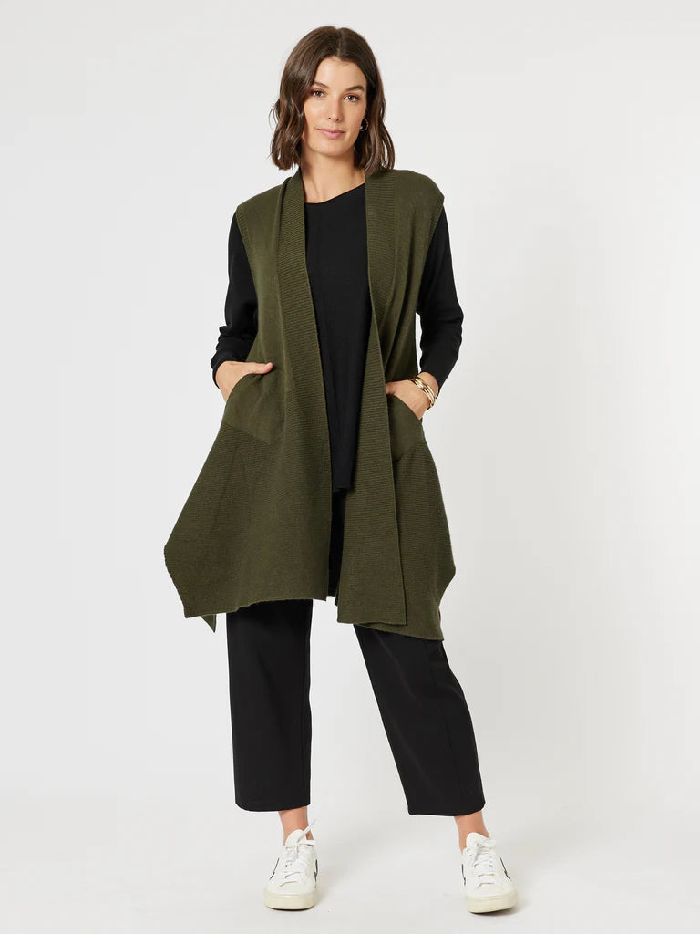 Clarity Casa Longline Knit Vest - Khaki