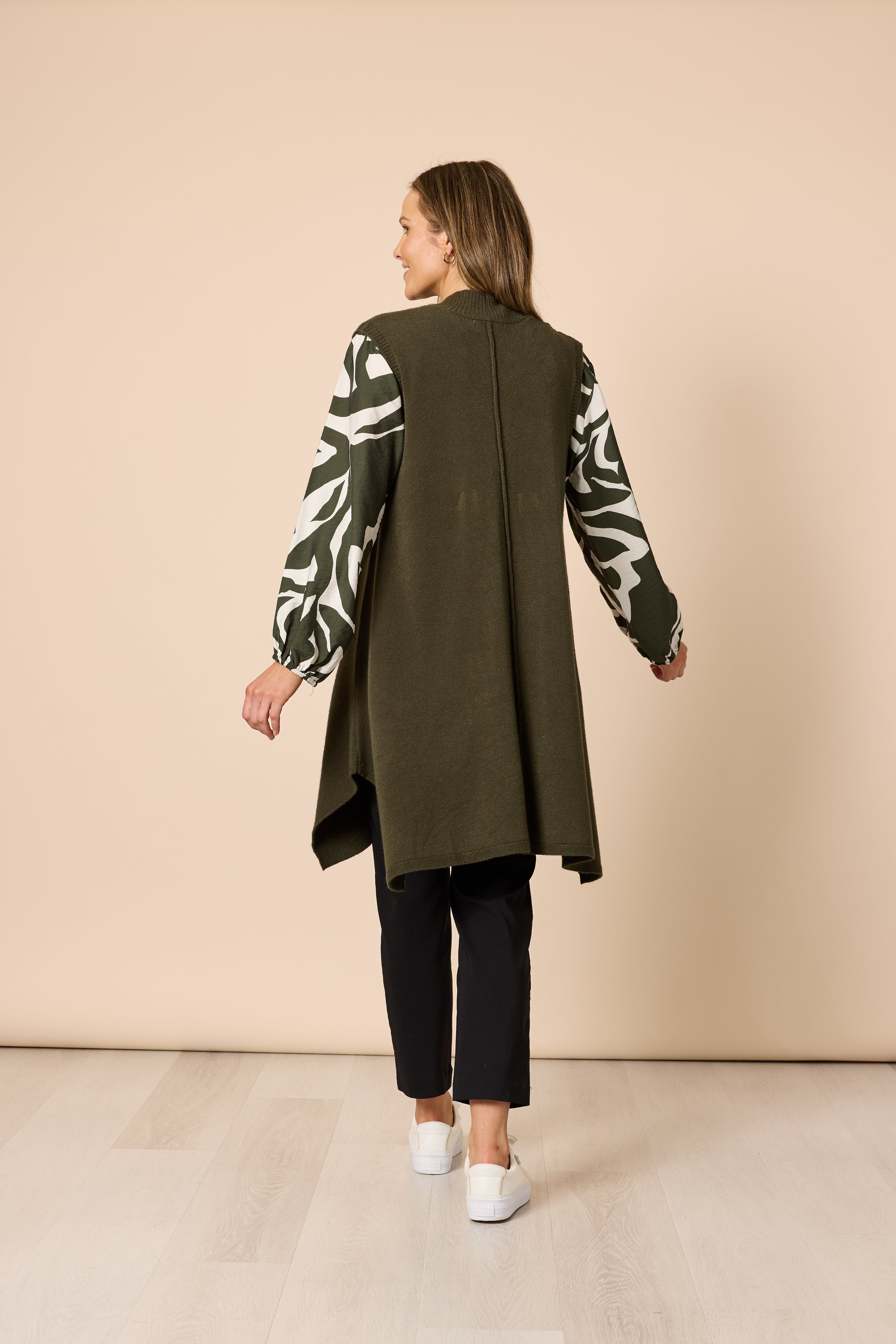 Clarity Casa Longline Knit Vest - Khaki