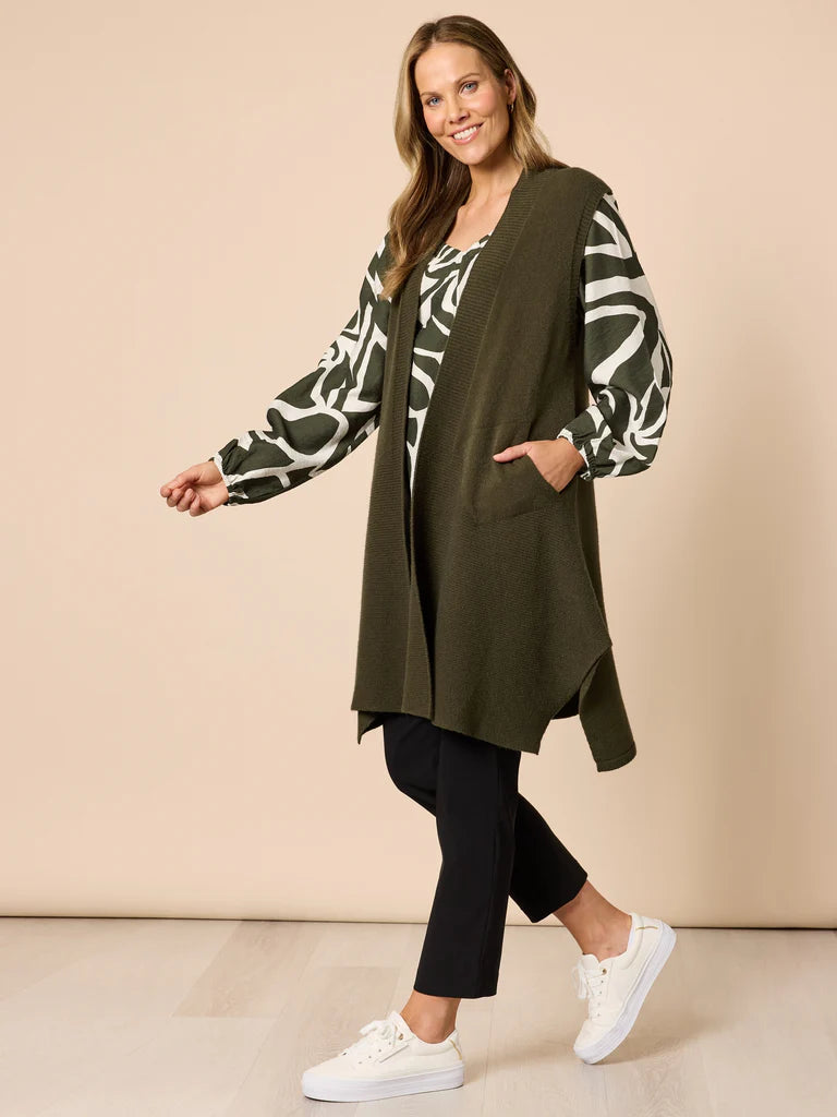 Clarity Casa Longline Knit Vest - Khaki