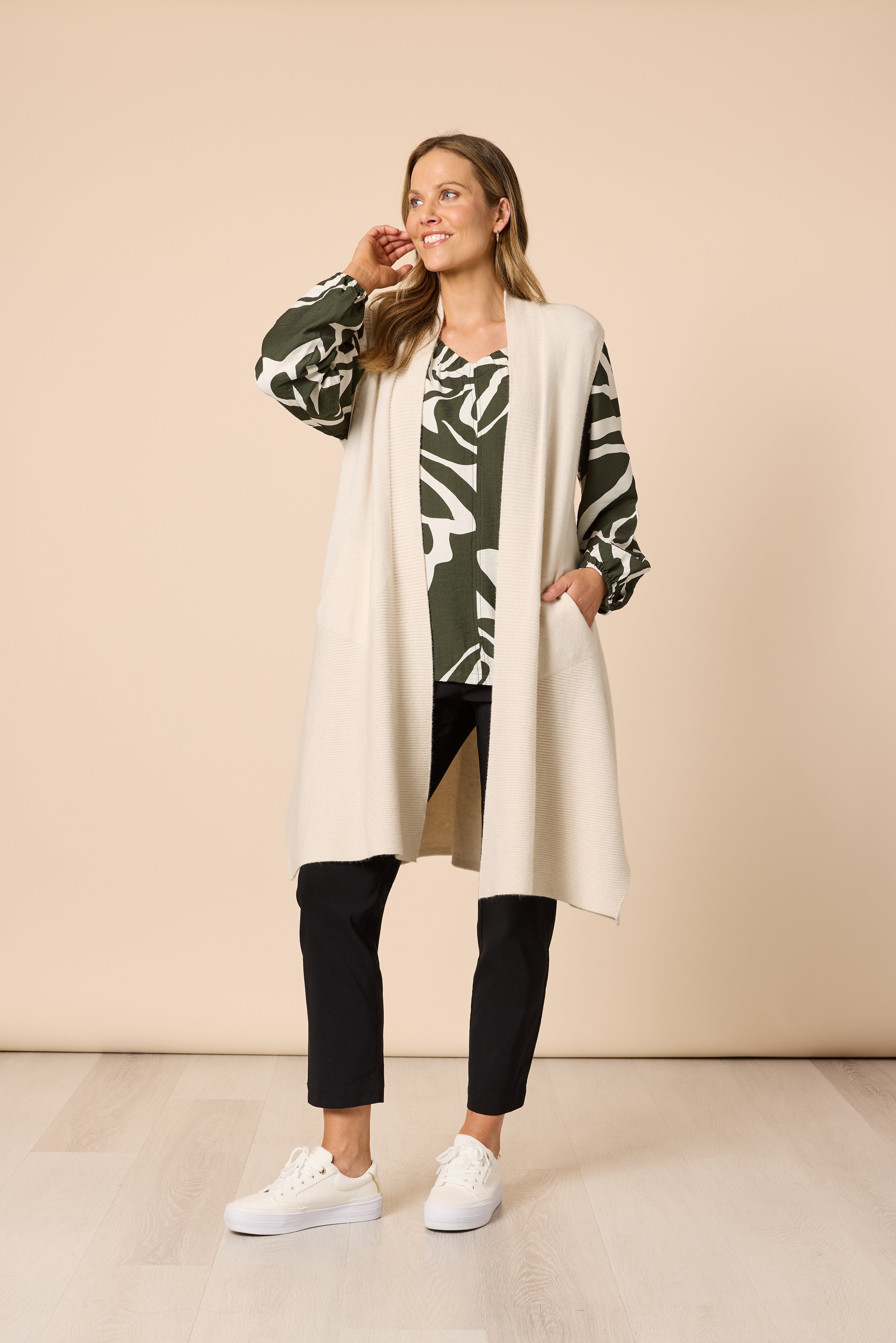 Clarity Casa Longline Knit Vest - Light Natural