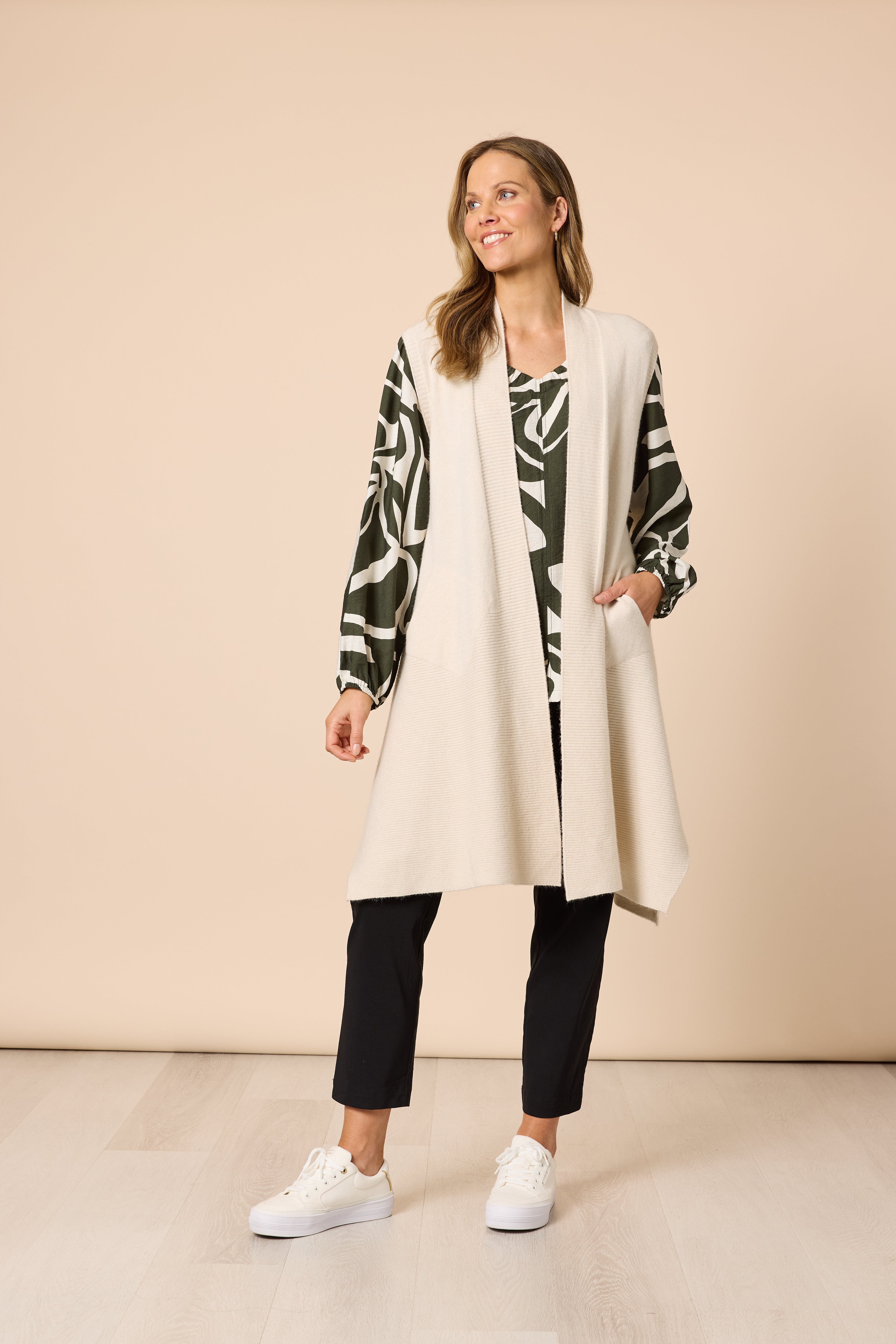 Clarity Casa Longline Knit Vest - Light Natural