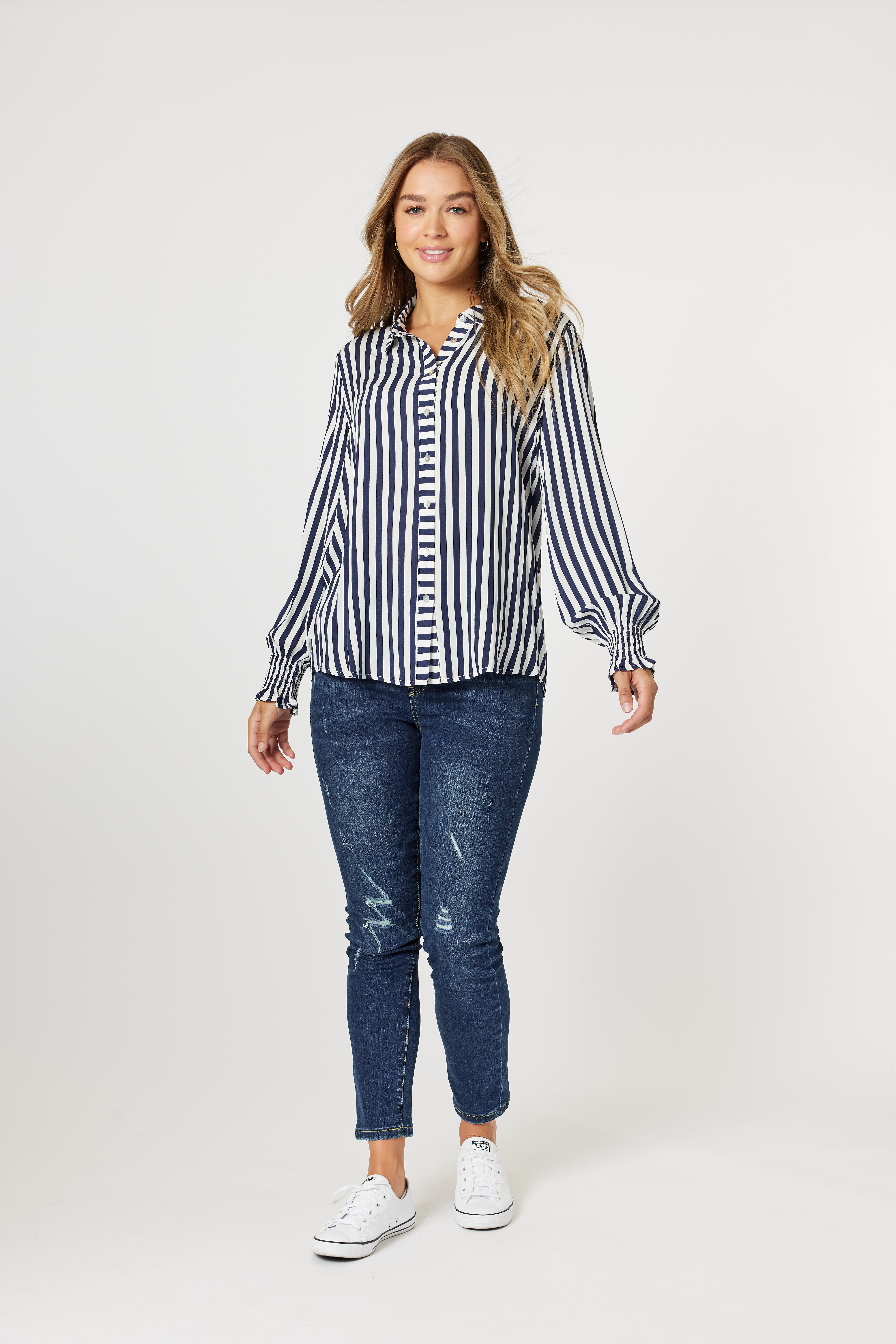 Threadz Soho Stripe Shirt - Navy/White