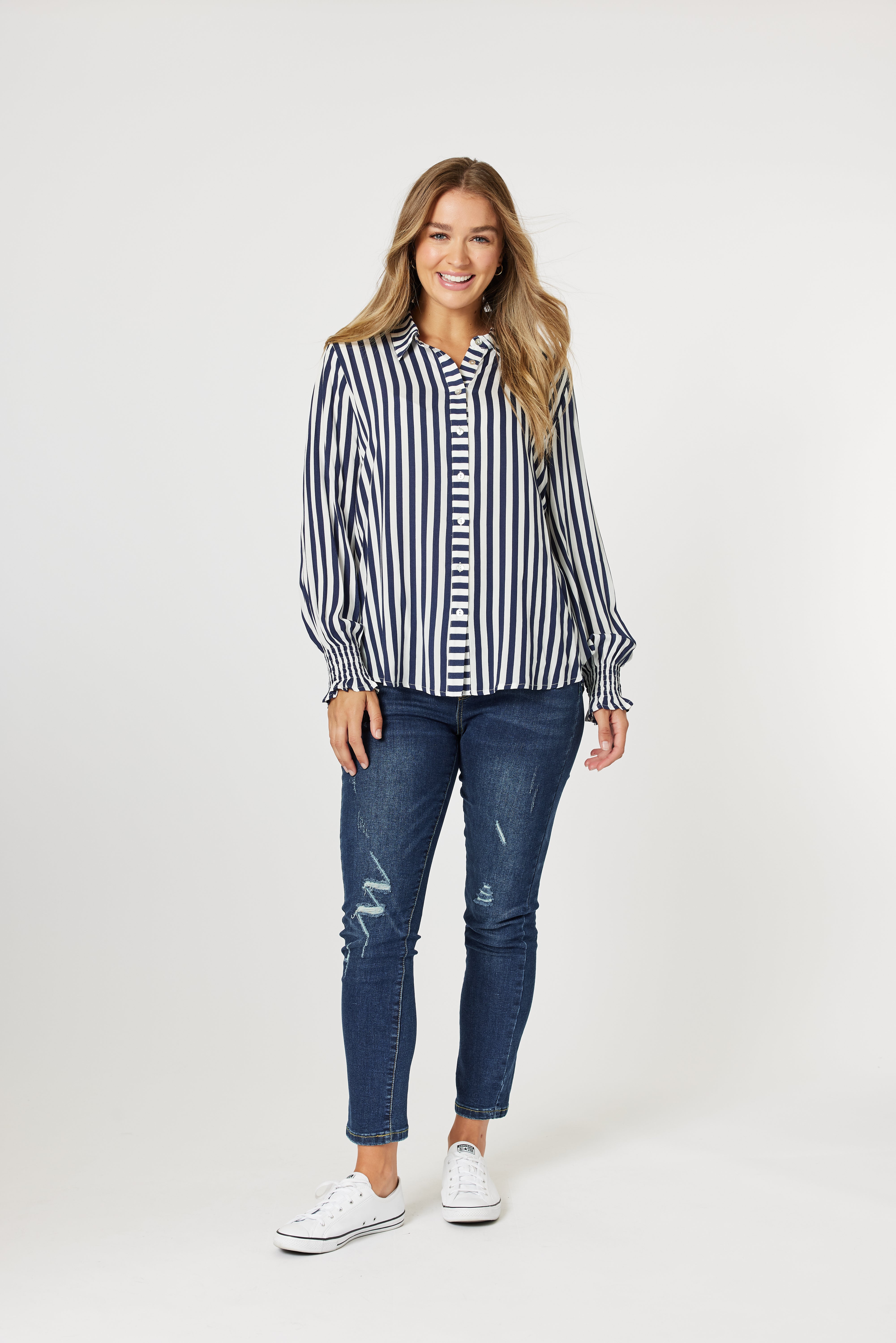 Threadz Soho Stripe Shirt - Navy/White