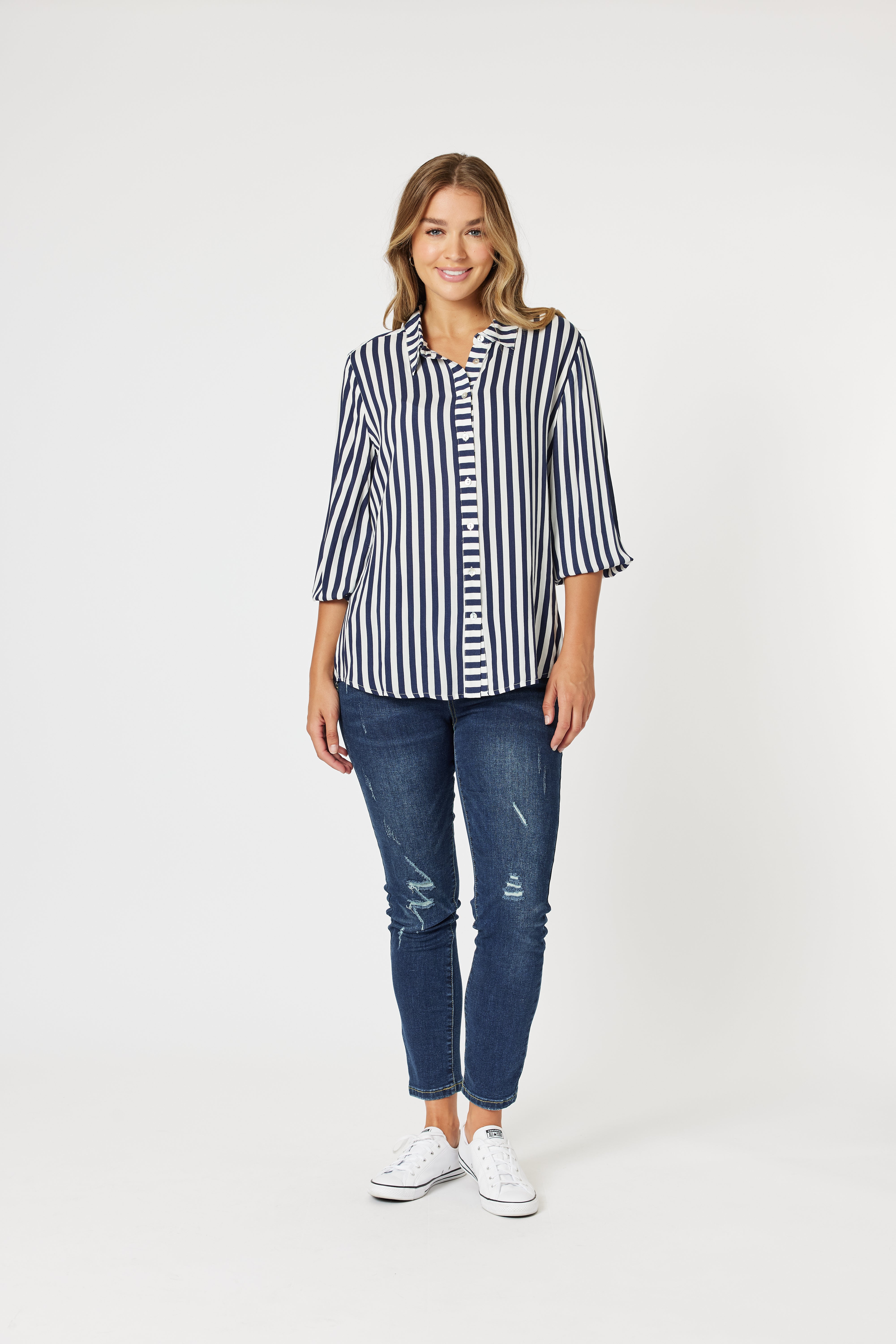 Threadz Soho Stripe Shirt - Navy/White