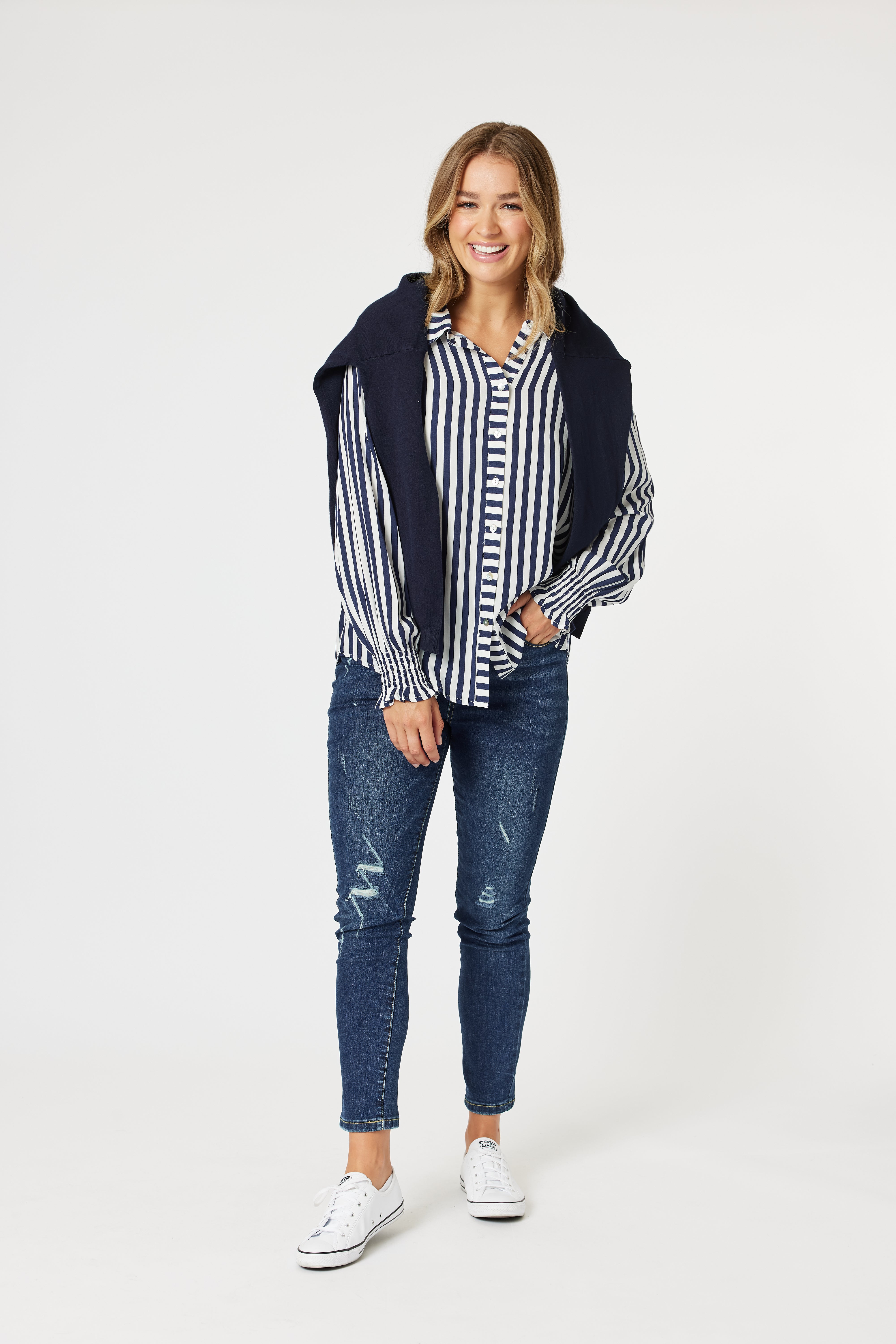 Threadz Soho Stripe Shirt - Navy/White