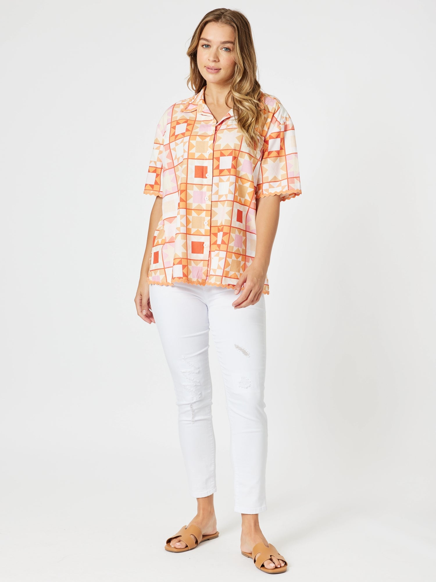 Threadz Corfu Print Shirt - Mango Multi