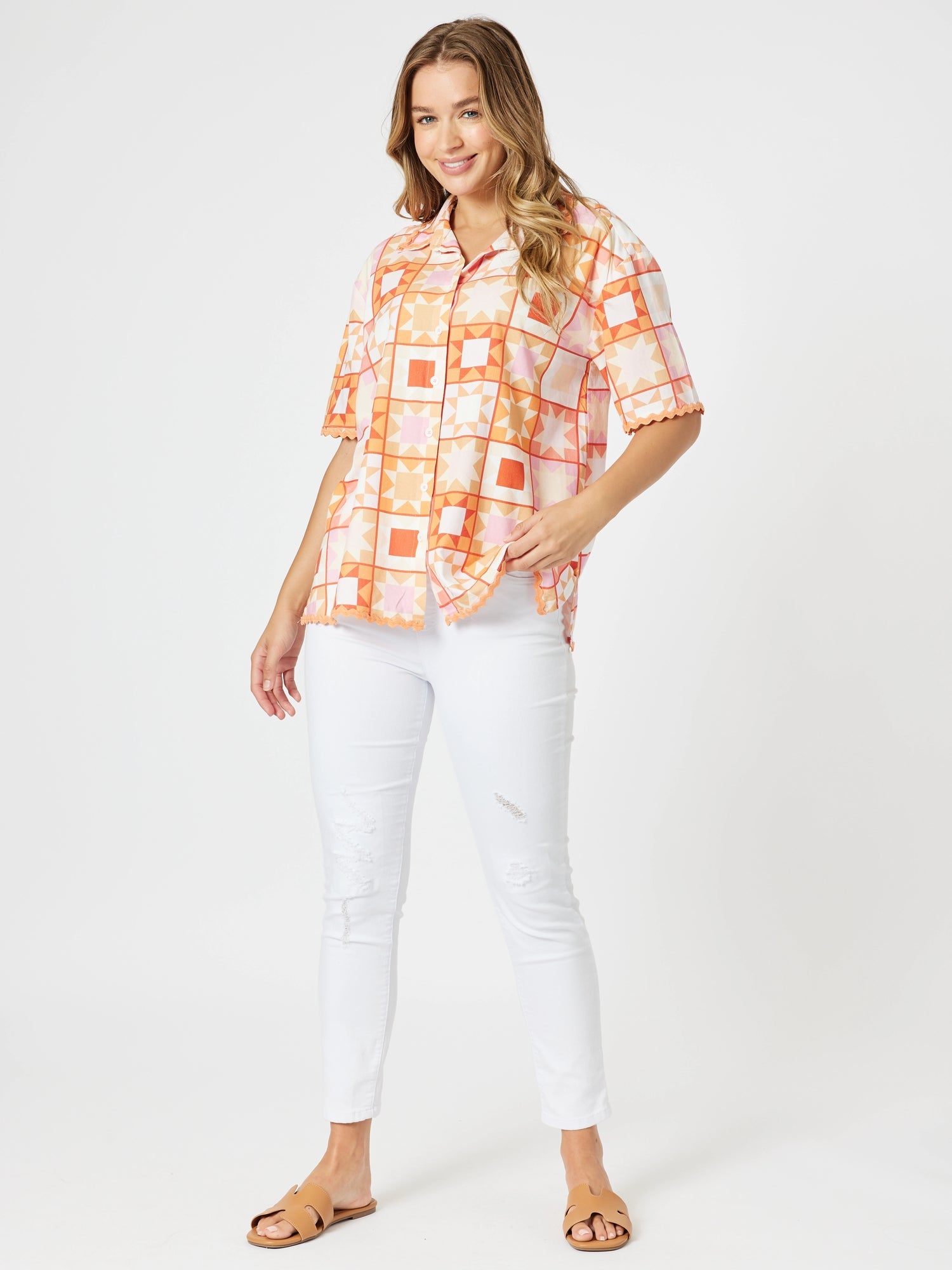 Threadz Corfu Print Shirt - Mango Multi