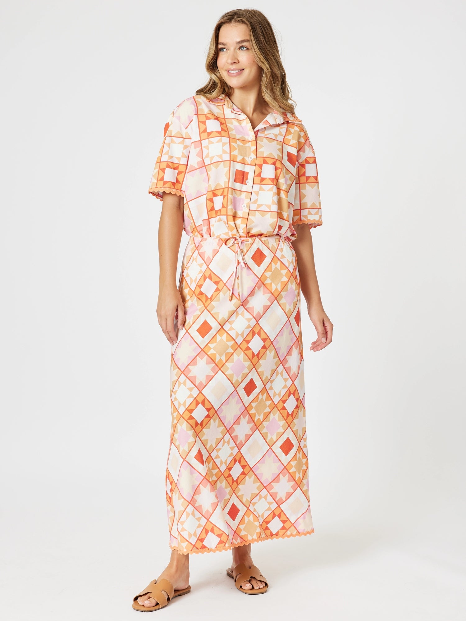 Threadz Corfu Print Shirt - Mango Multi