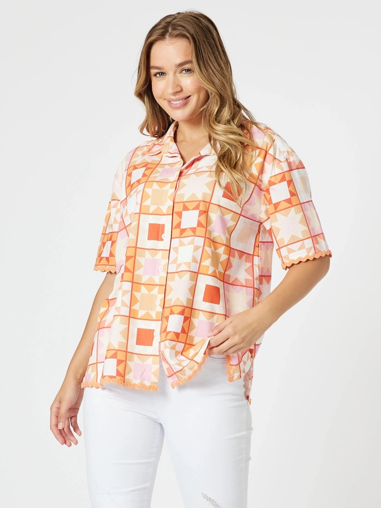 Threadz Corfu Print Shirt - Mango Multi