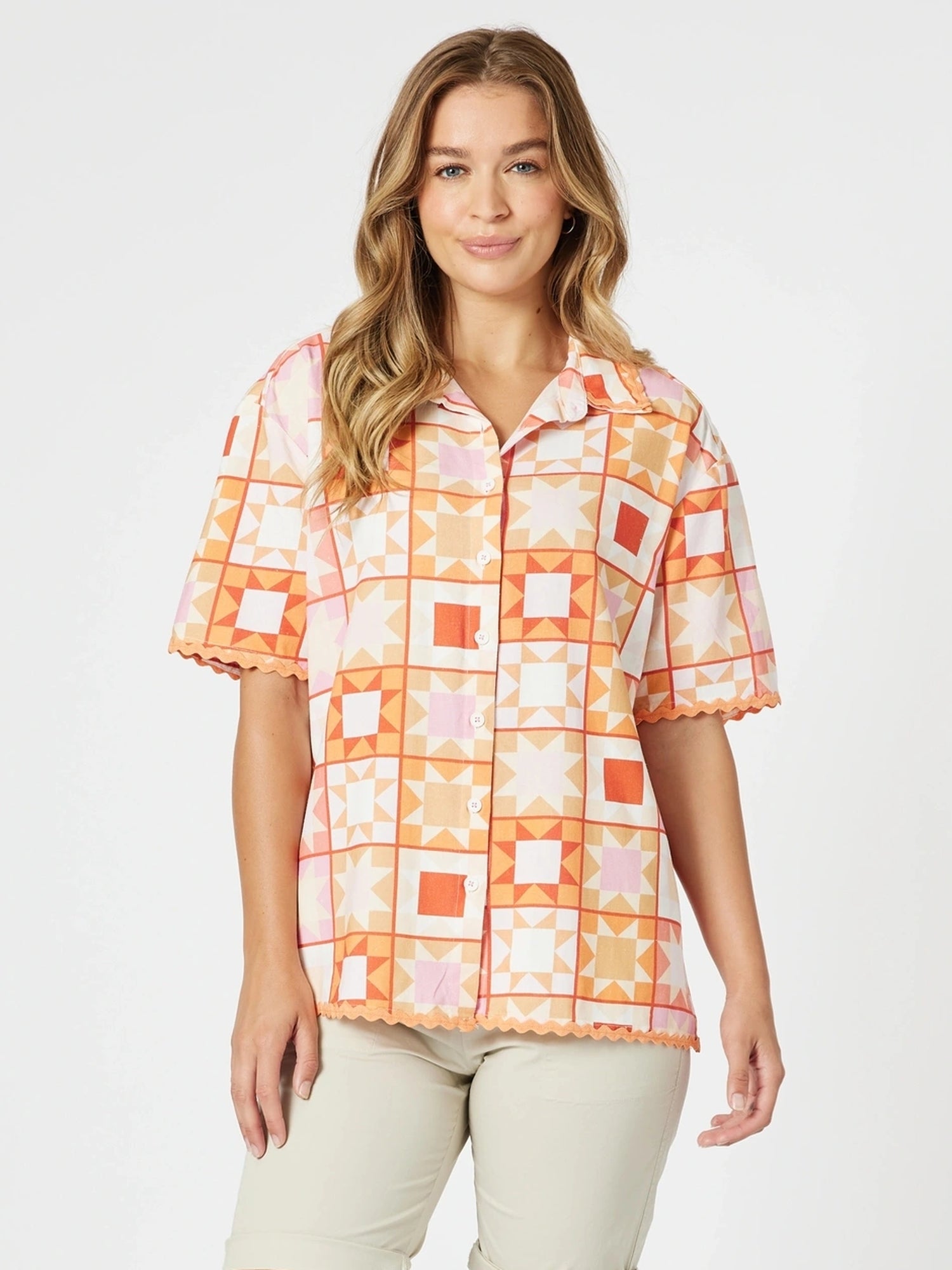 Threadz Corfu Print Shirt - Mango Multi