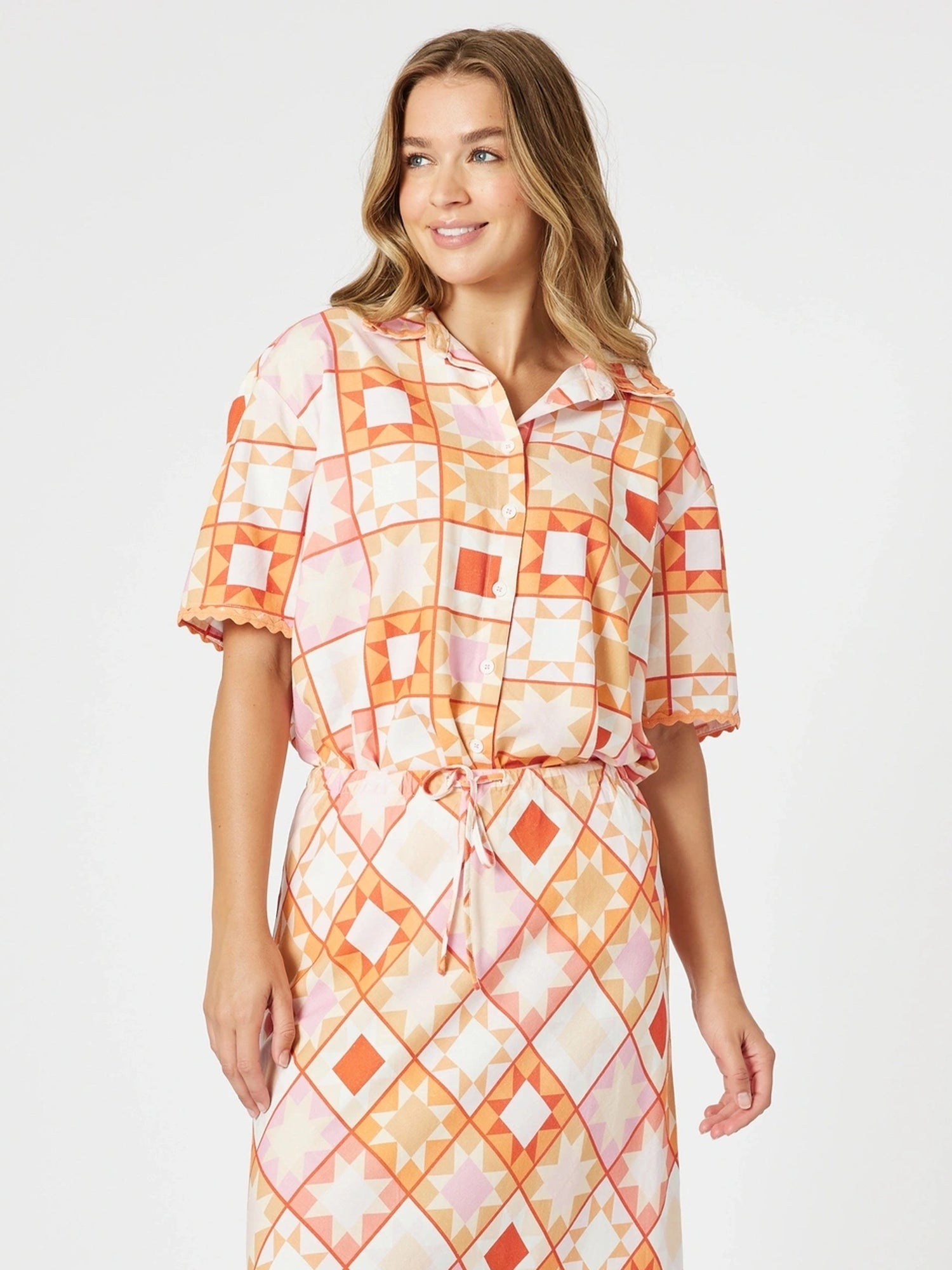 Threadz Corfu Print Shirt - Mango Multi