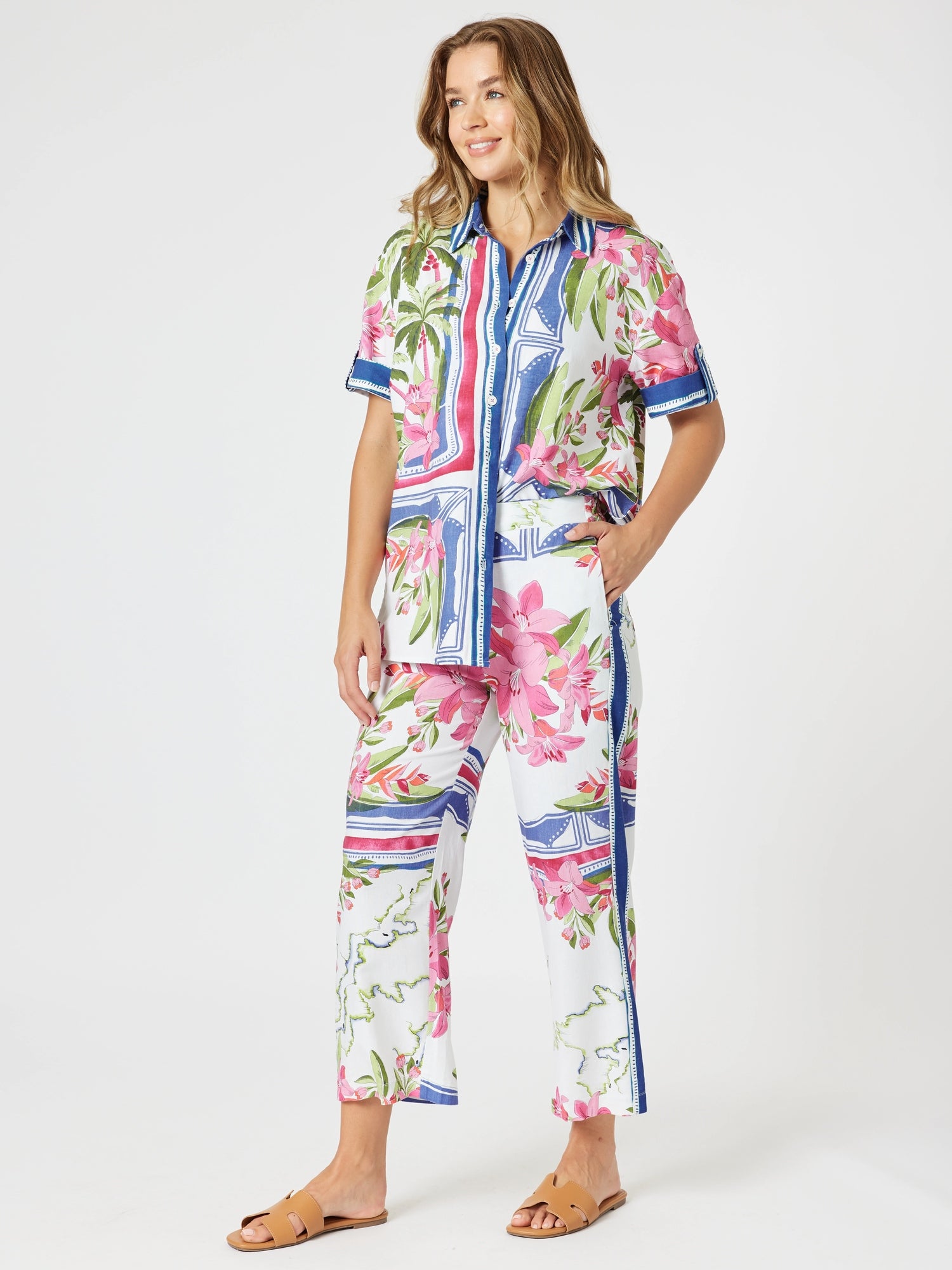 Gordon Smith Monaco Floral Print Wide Leg Pant - Sardinia Blue