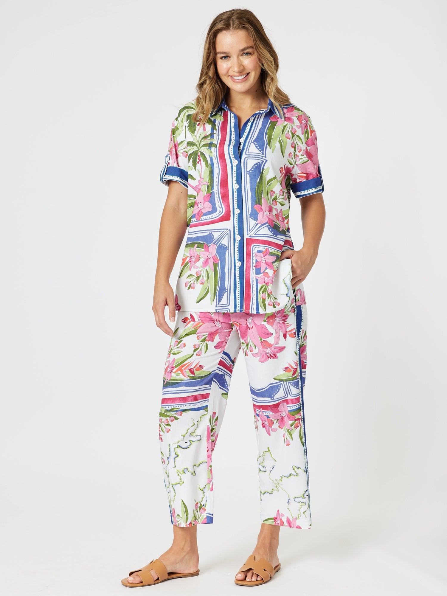 Gordon Smith Monaco Floral Print Wide Leg Pant - Sardinia Blue