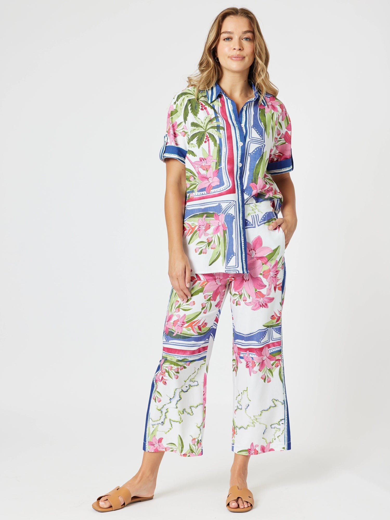 Gordon Smith Monaco Floral Print Wide Leg Pant - Sardinia Blue