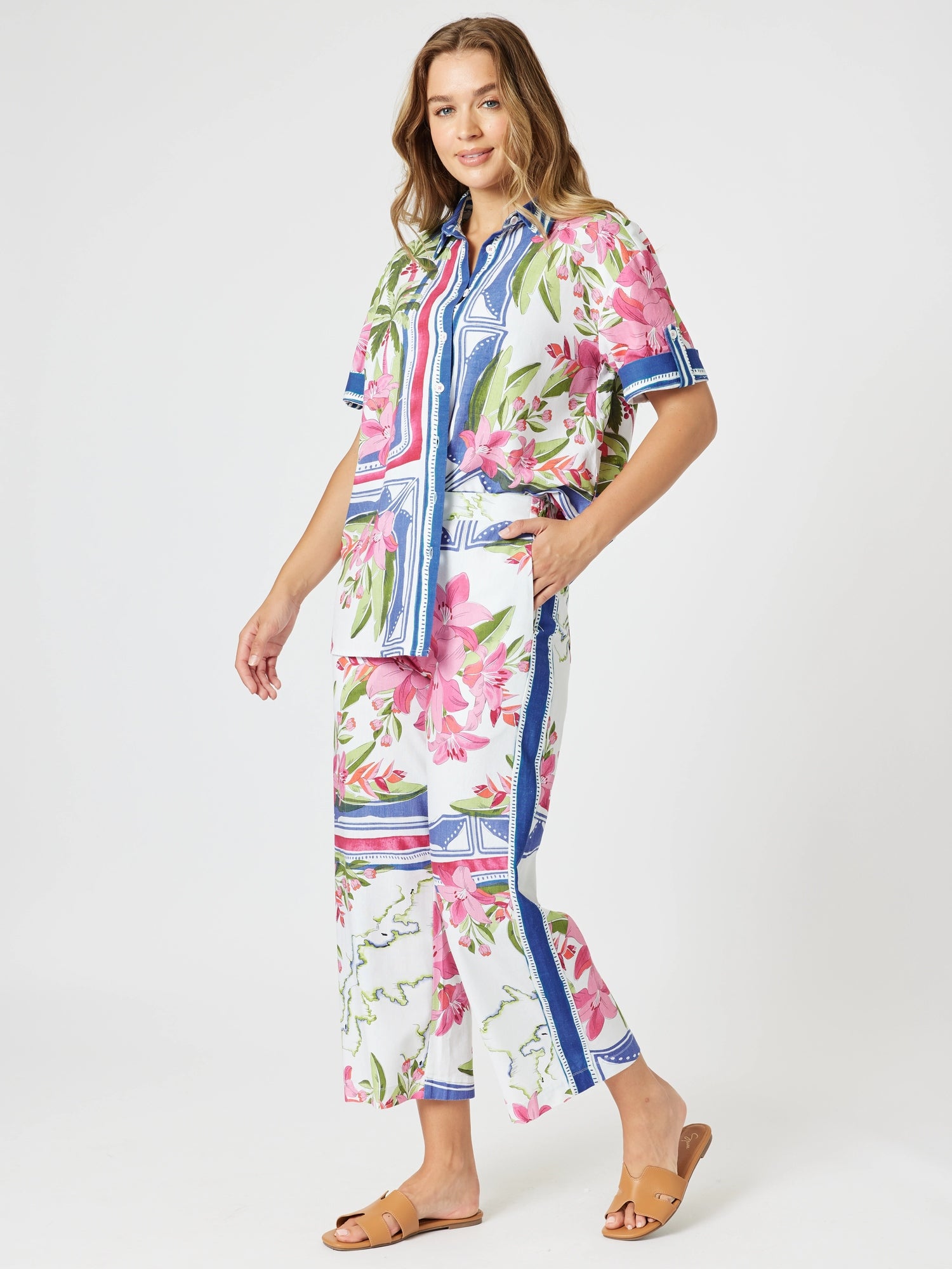 Gordon Smith Monaco Floral Print Wide Leg Pant - Sardinia Blue