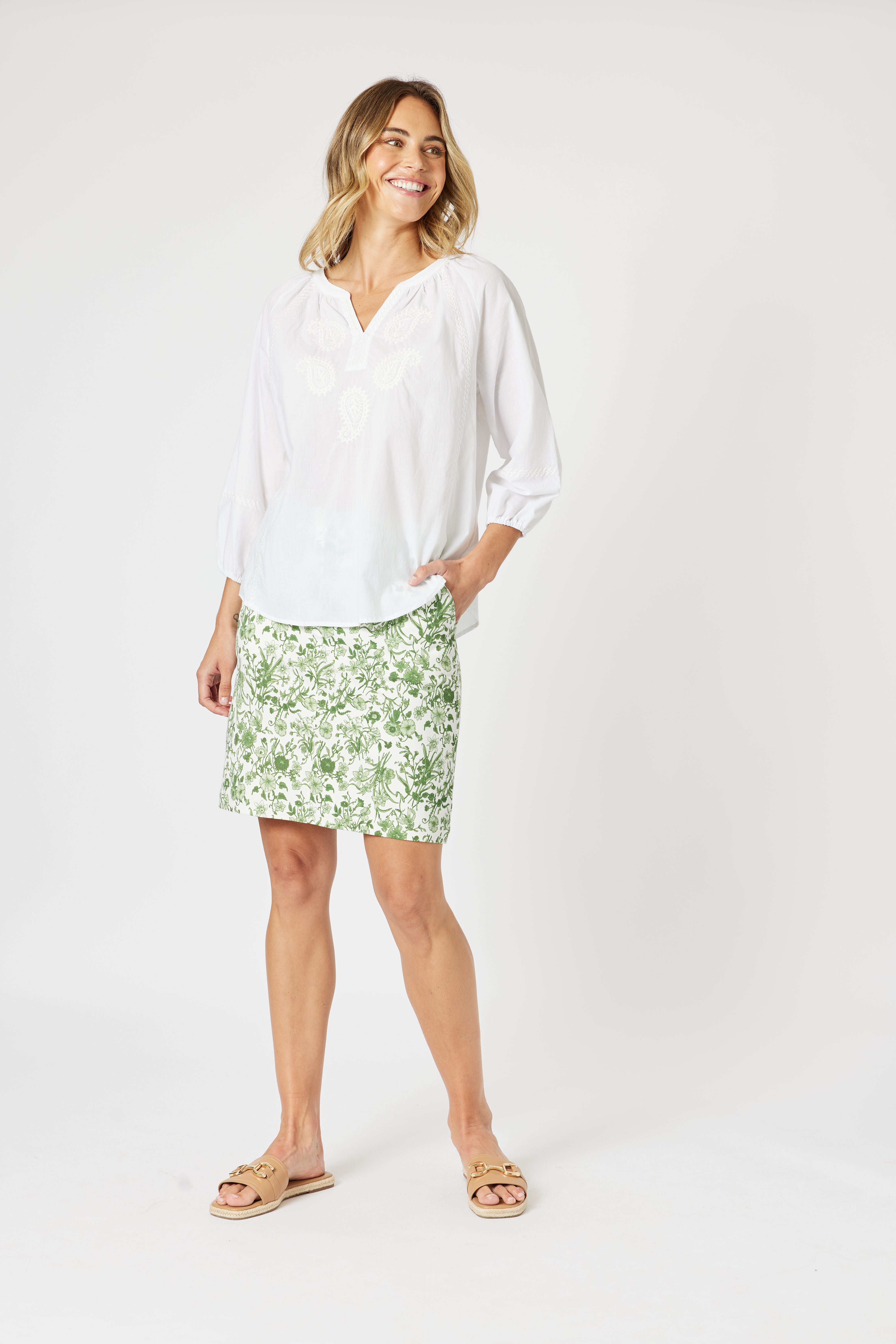 Gordon Smith Alexandria Skirt - Basil/White