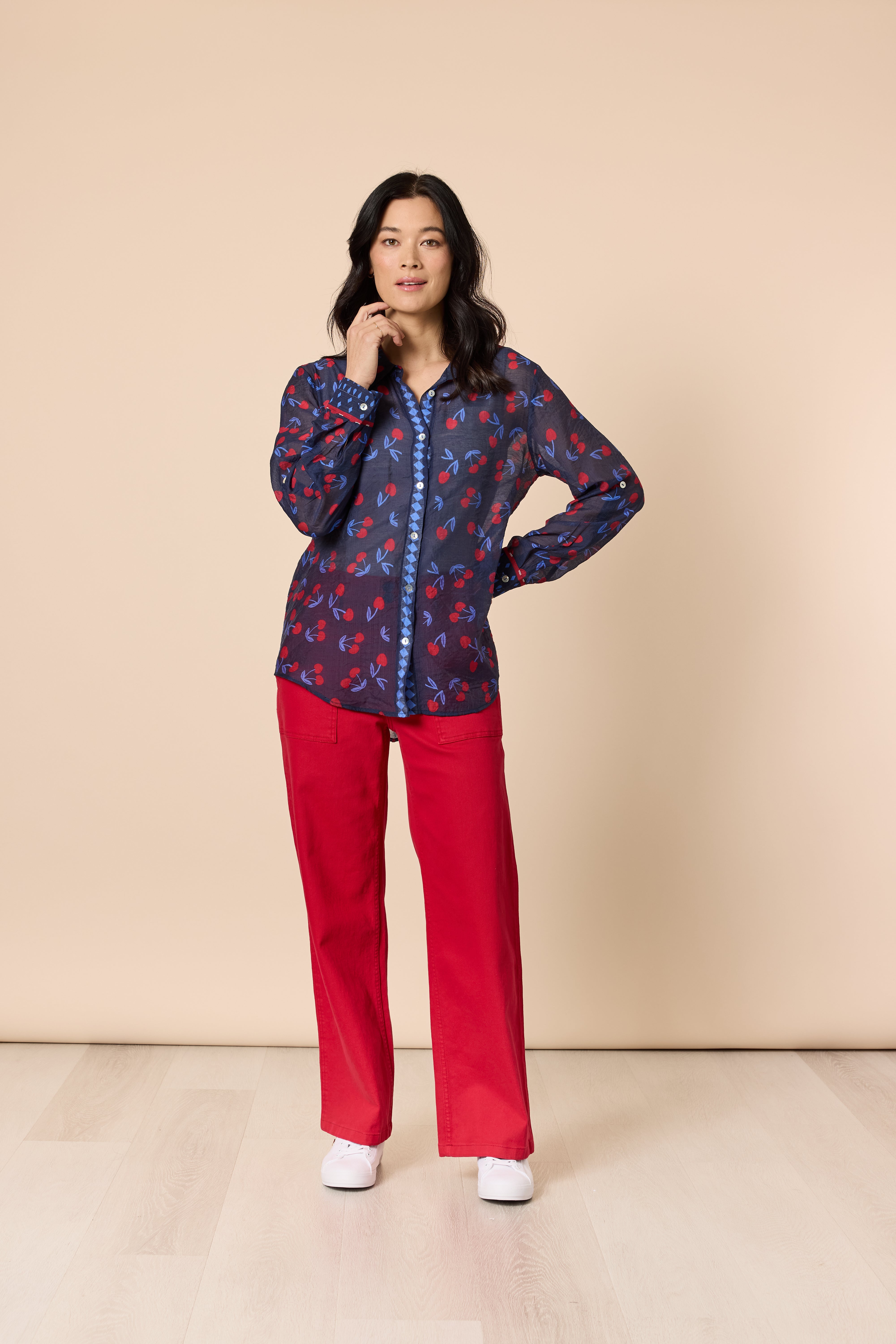 Gordon Smith Cherry Delight Print Sheer Shirt - Navy/Red