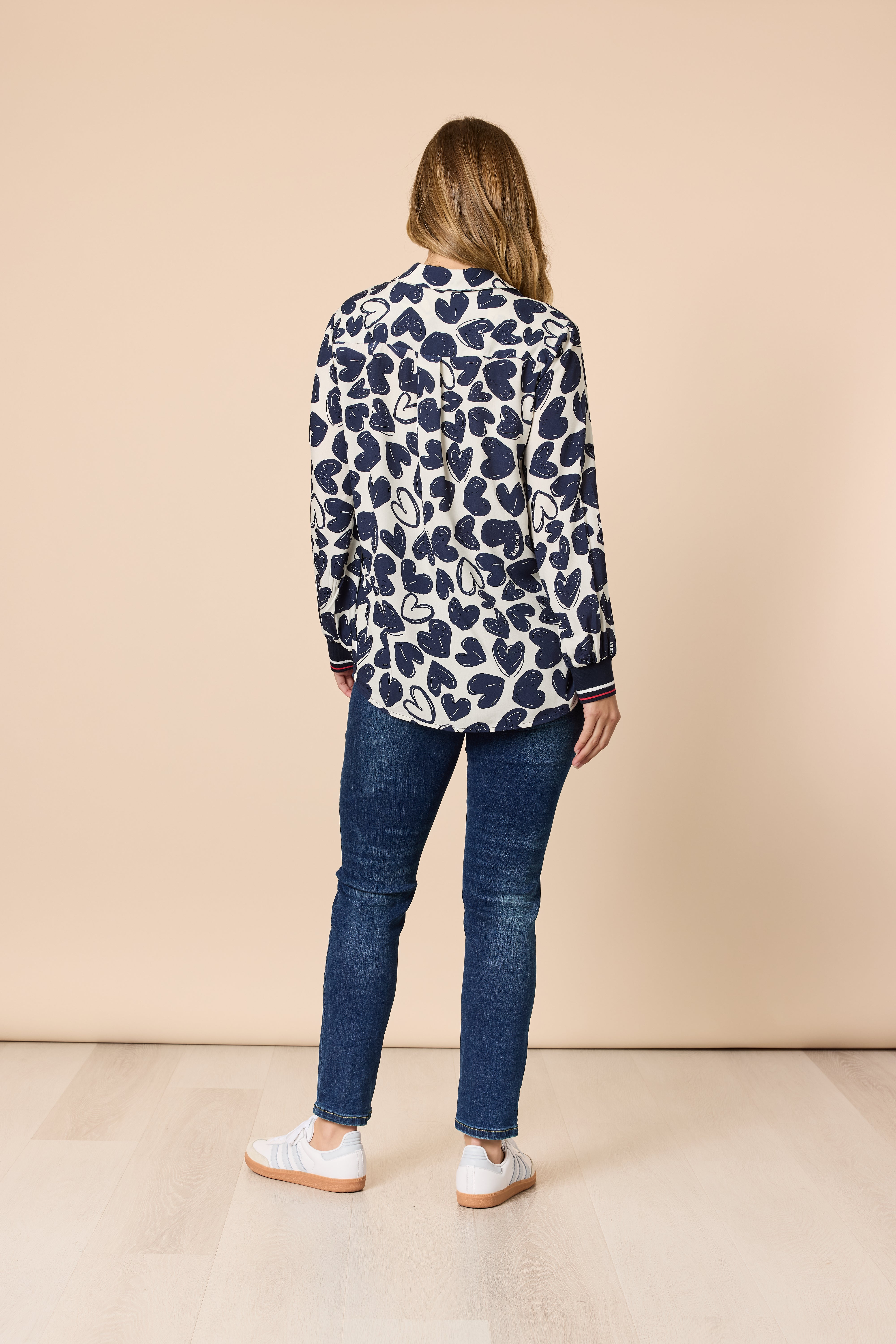 Threadz Luna Heart Print Top - Navy/Ivory