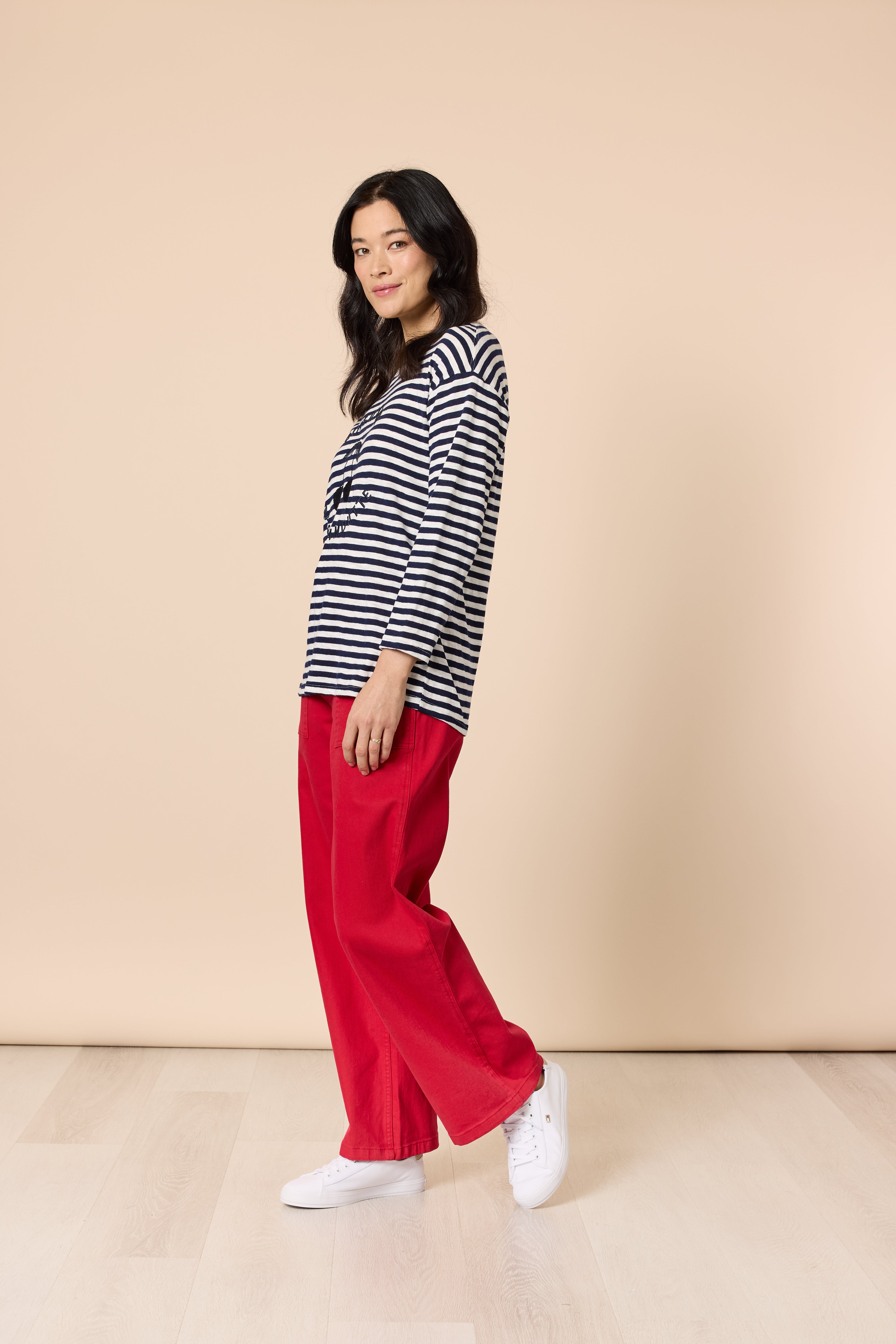 Gordon Smith Cote D 'Azure Stripe Embroidered Cherry Tee - Navy/White