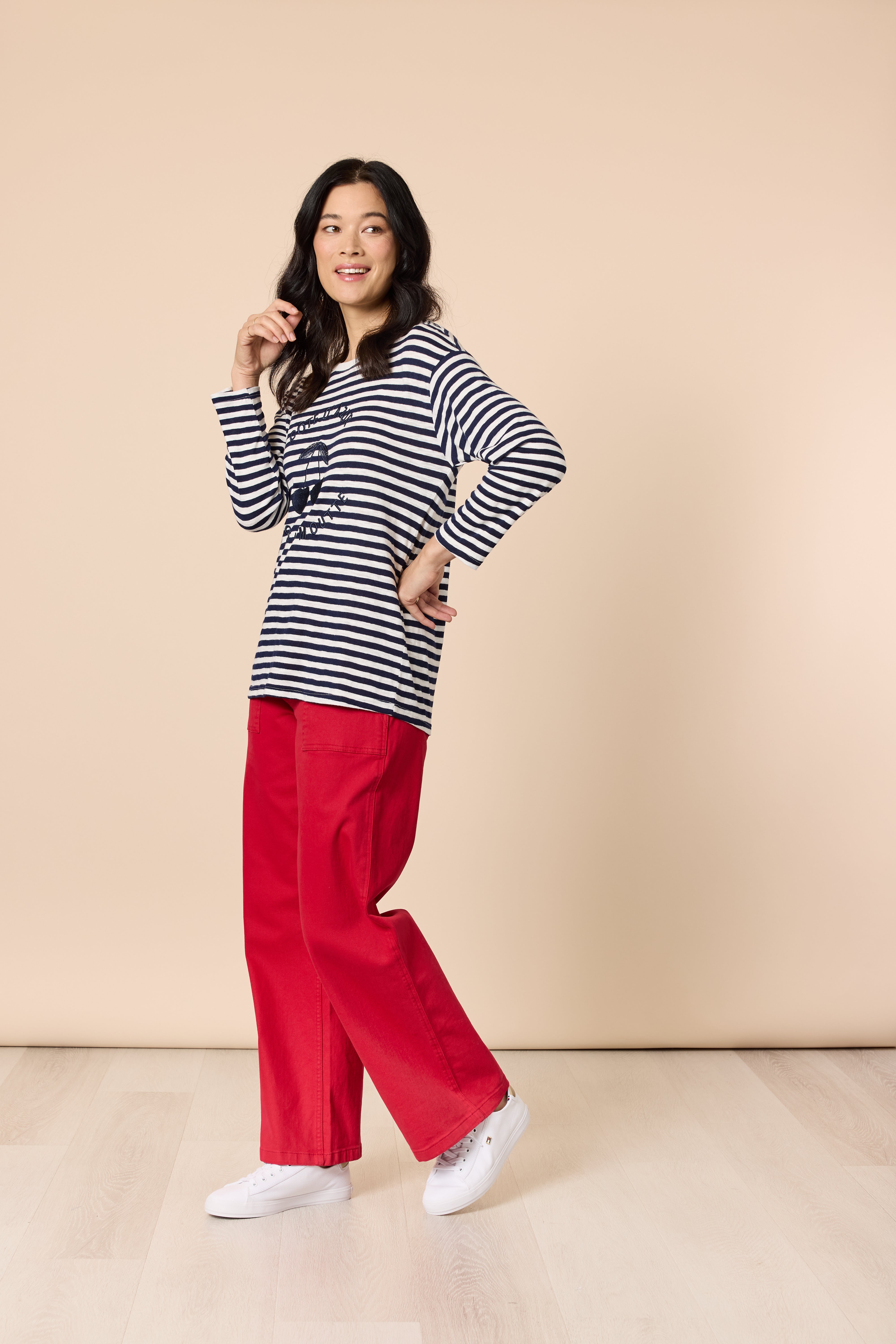 Gordon Smith Cote D 'Azure Stripe Embroidered Cherry Tee - Navy/White