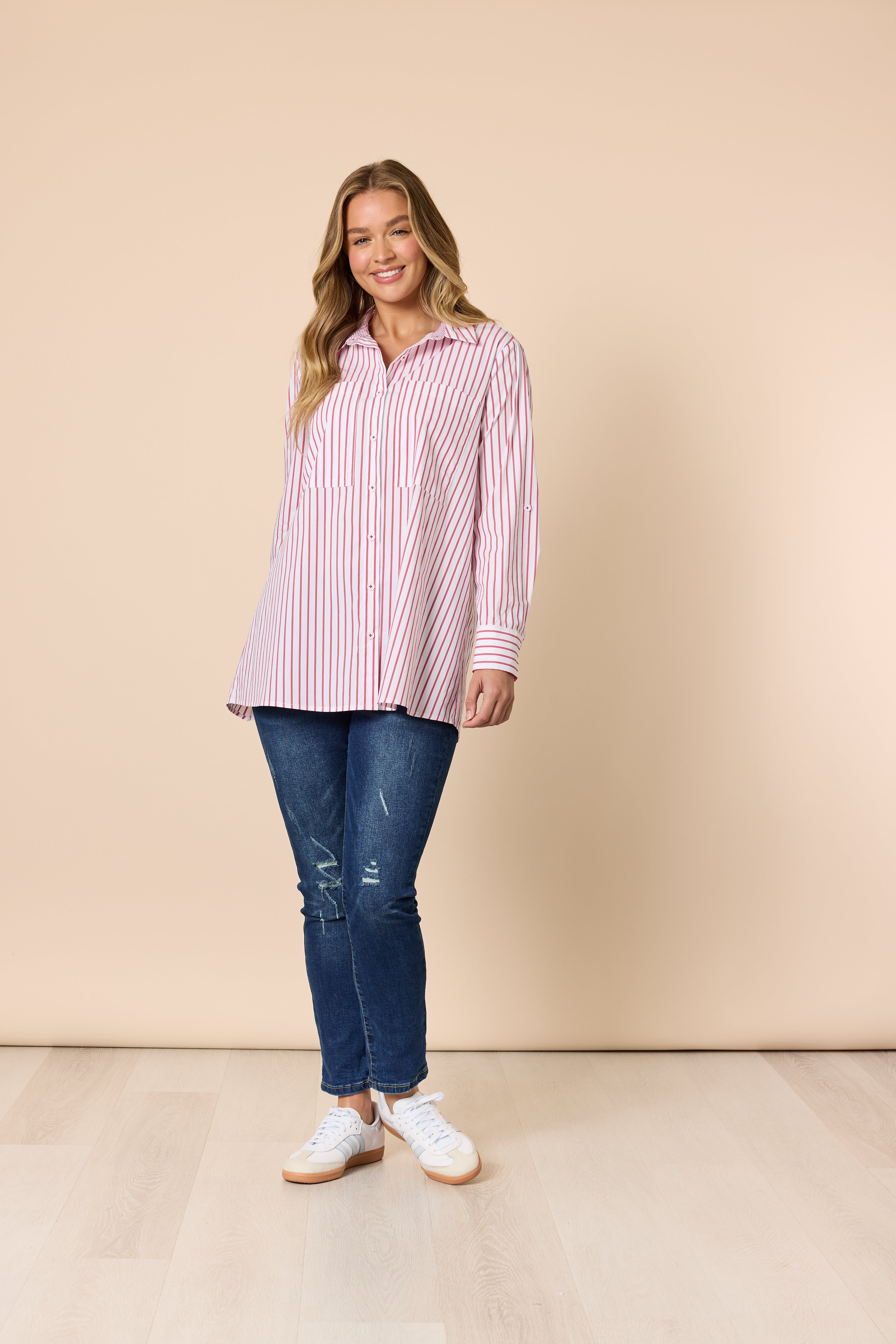 Threadz Off the Cuff Stripe Print Shirt - Red/White