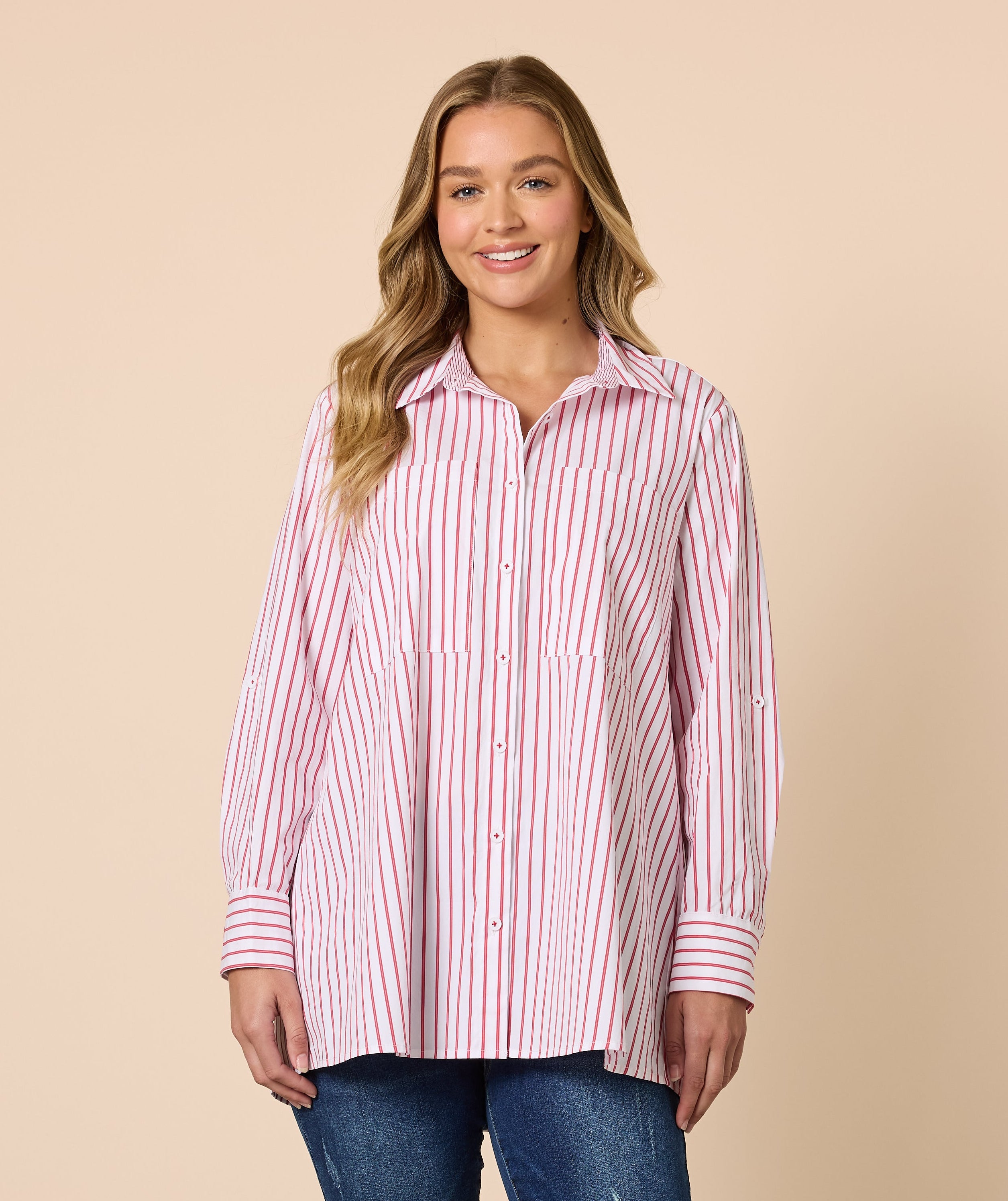 Threadz Off the Cuff Stripe Print Shirt - Red/White