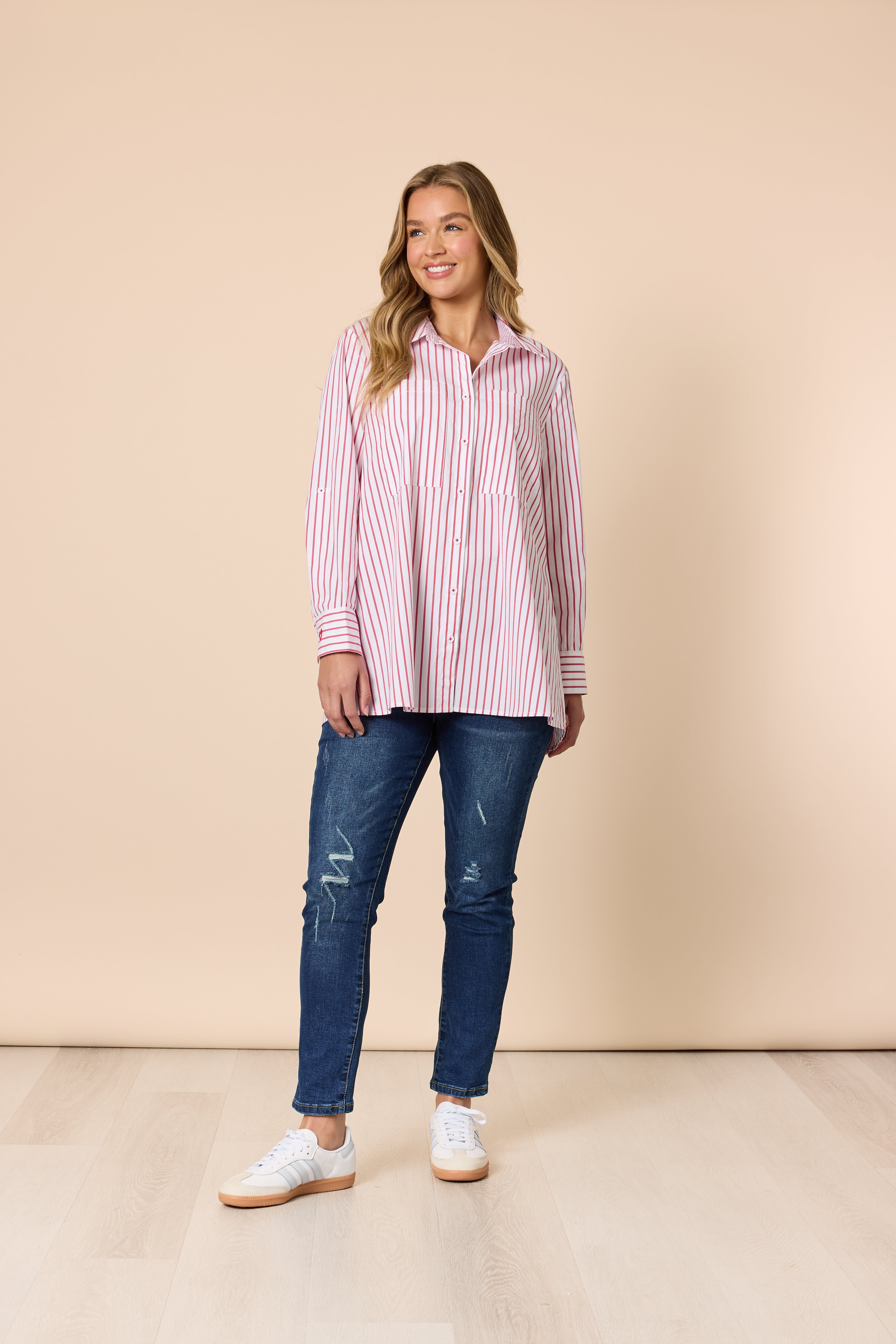 Threadz Off the Cuff Stripe Print Shirt - Red/White