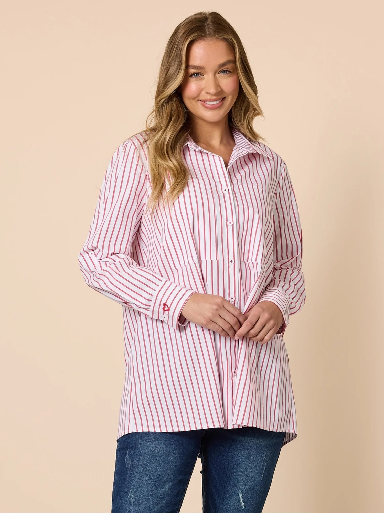 Threadz Off the Cuff Stripe Print Shirt - Red/White