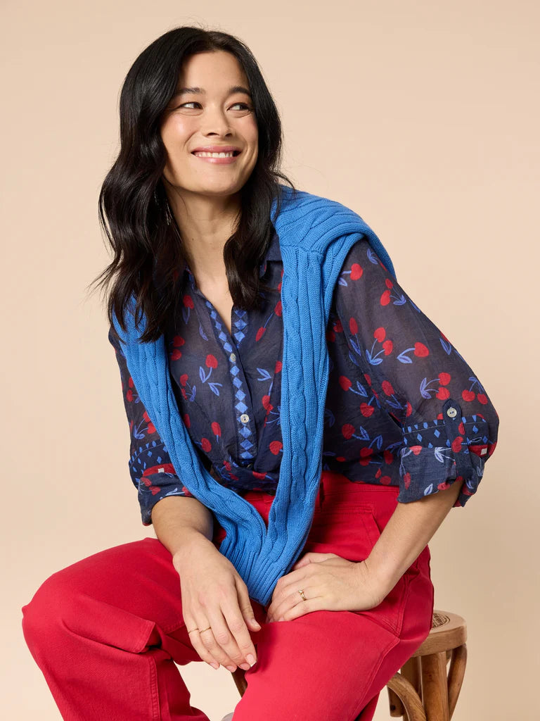 Gordon Smith Cherry Delight Print Sheer Shirt - Navy/Red