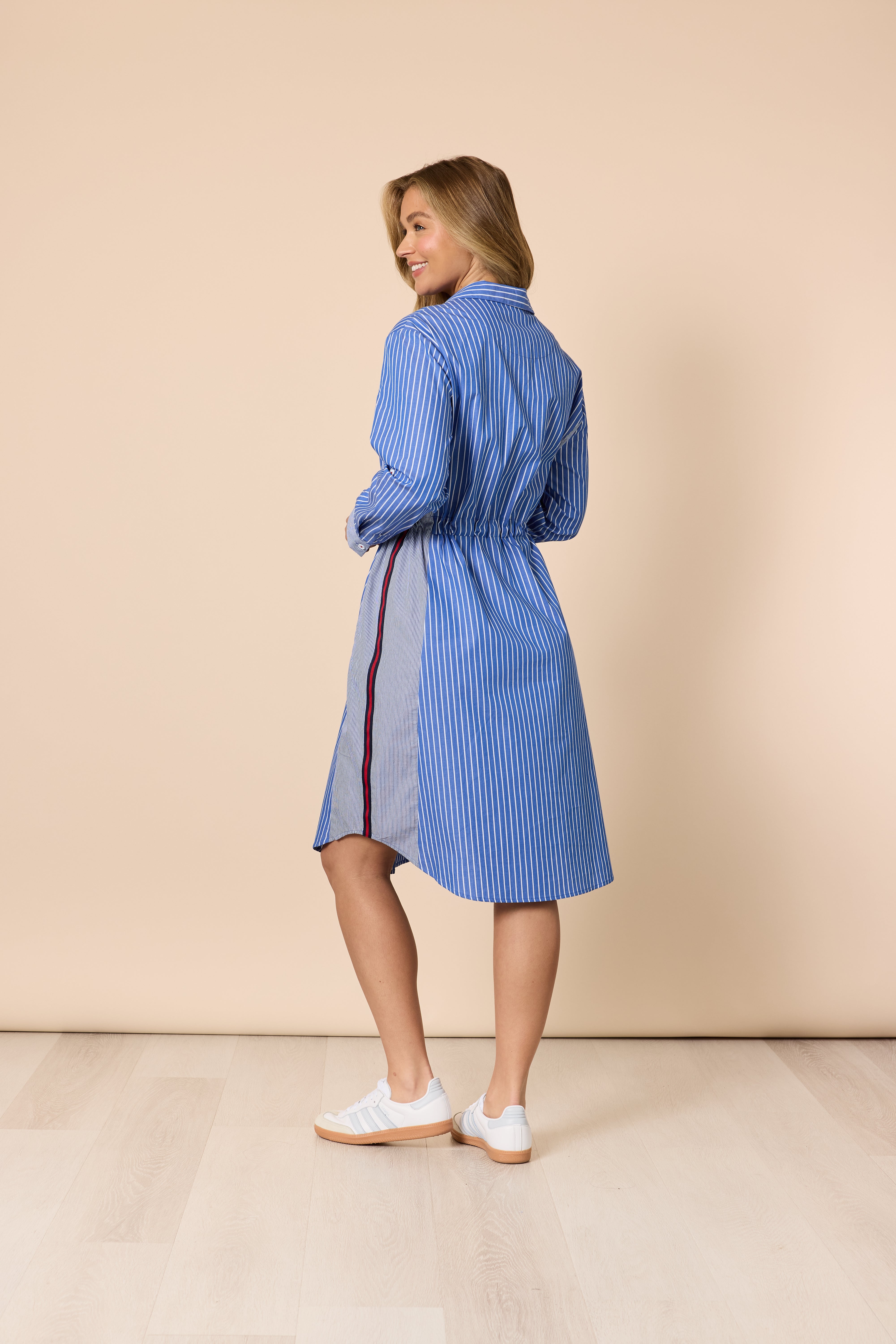 Threadz Cabo Stripe Print Shirt Dress - Blue/White