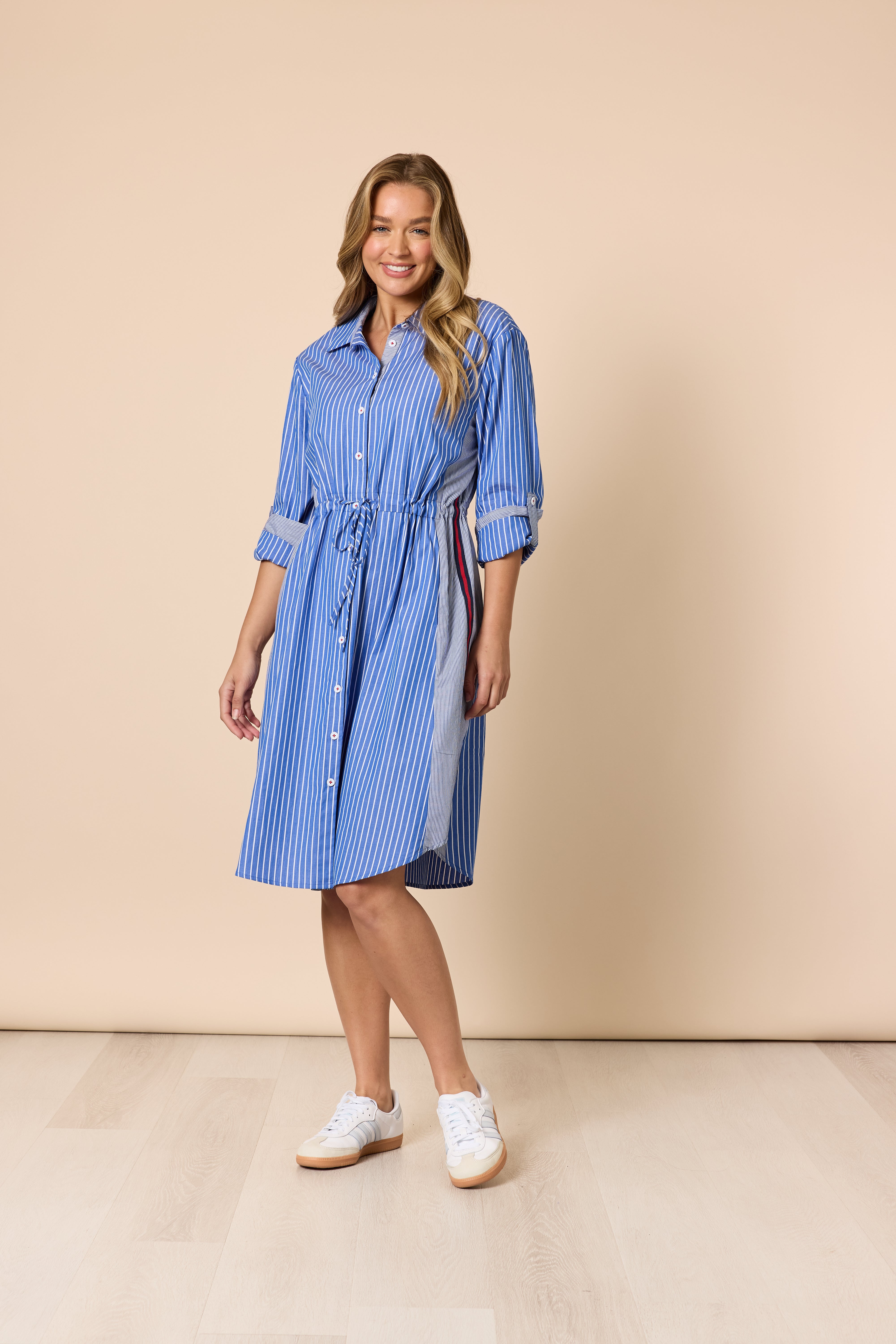 Threadz Cabo Stripe Print Shirt Dress - Blue/White